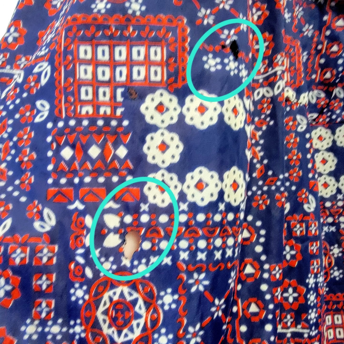 Vintage 70s Nylon Mumu Maxi Dress Women 1X House Gown Geometric Patriotic 18 20