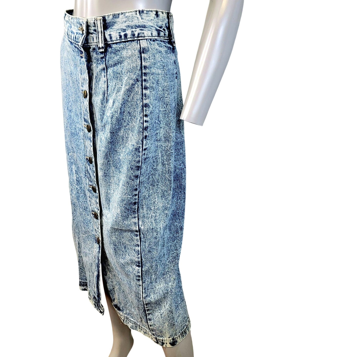 Avon Fashions Vintage 80s Denim Midi Skirt Women 28 12 Casual Button Up Blue M