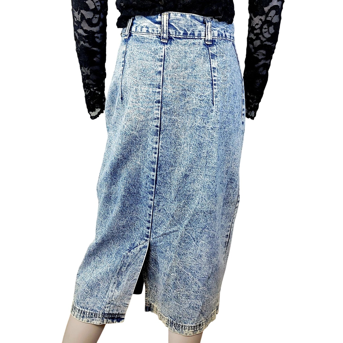 Avon Fashions Vintage 80s Denim Midi Skirt Women 28 12 Casual Button Up Blue M
