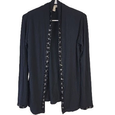 Vintage 80s Beaded Sequin Cardigan Women Small Black