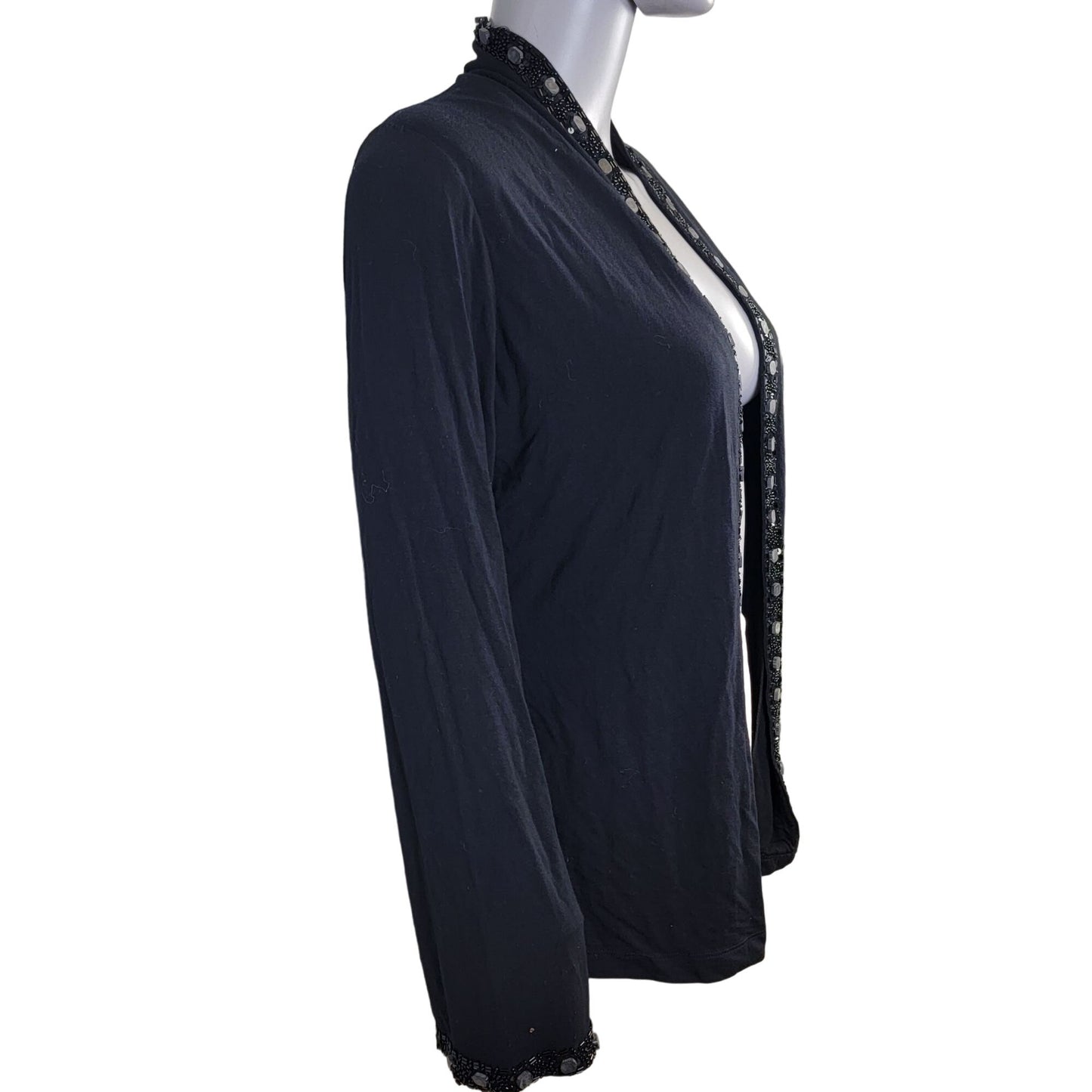 Vintage 80s Beaded Sequin Cardigan Women Small Black