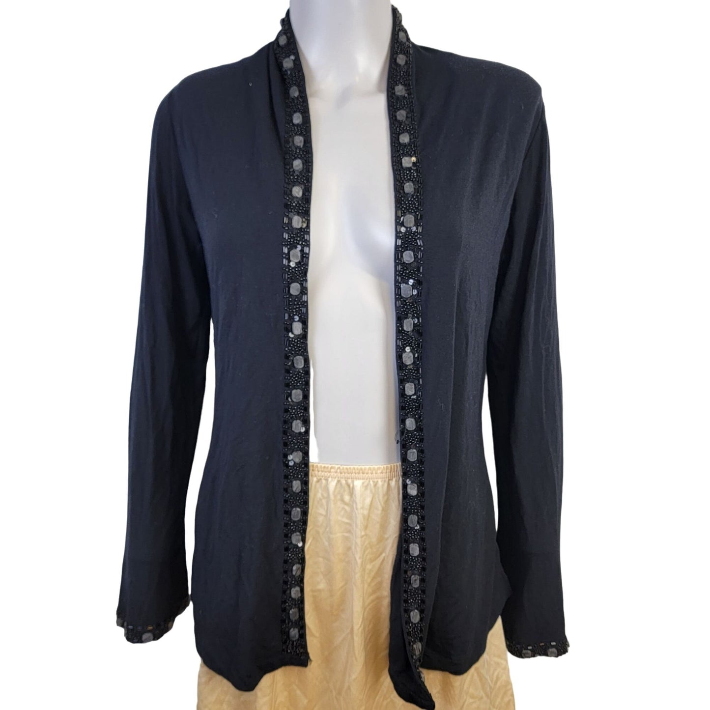 Vintage 80s Beaded Sequin Cardigan Women Small Black