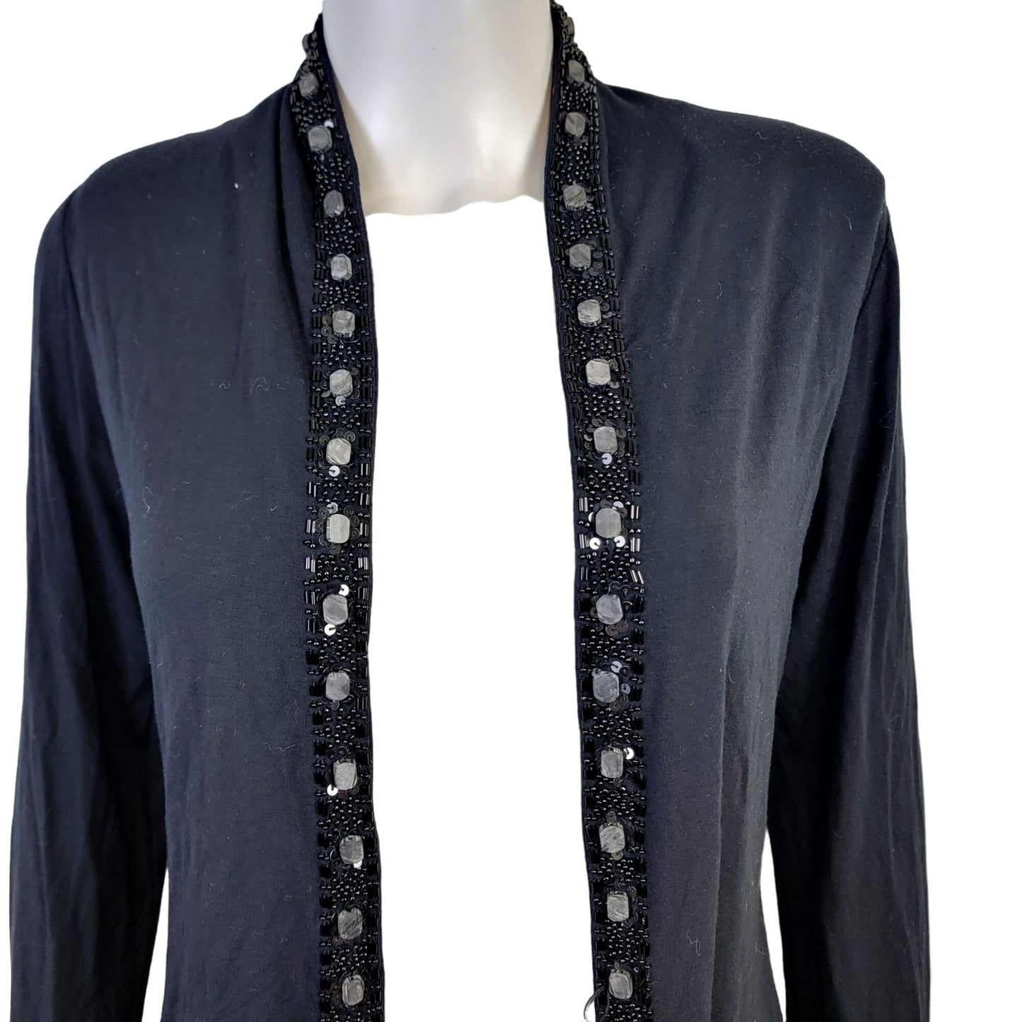 Vintage 80s Beaded Sequin Cardigan Women Small Black