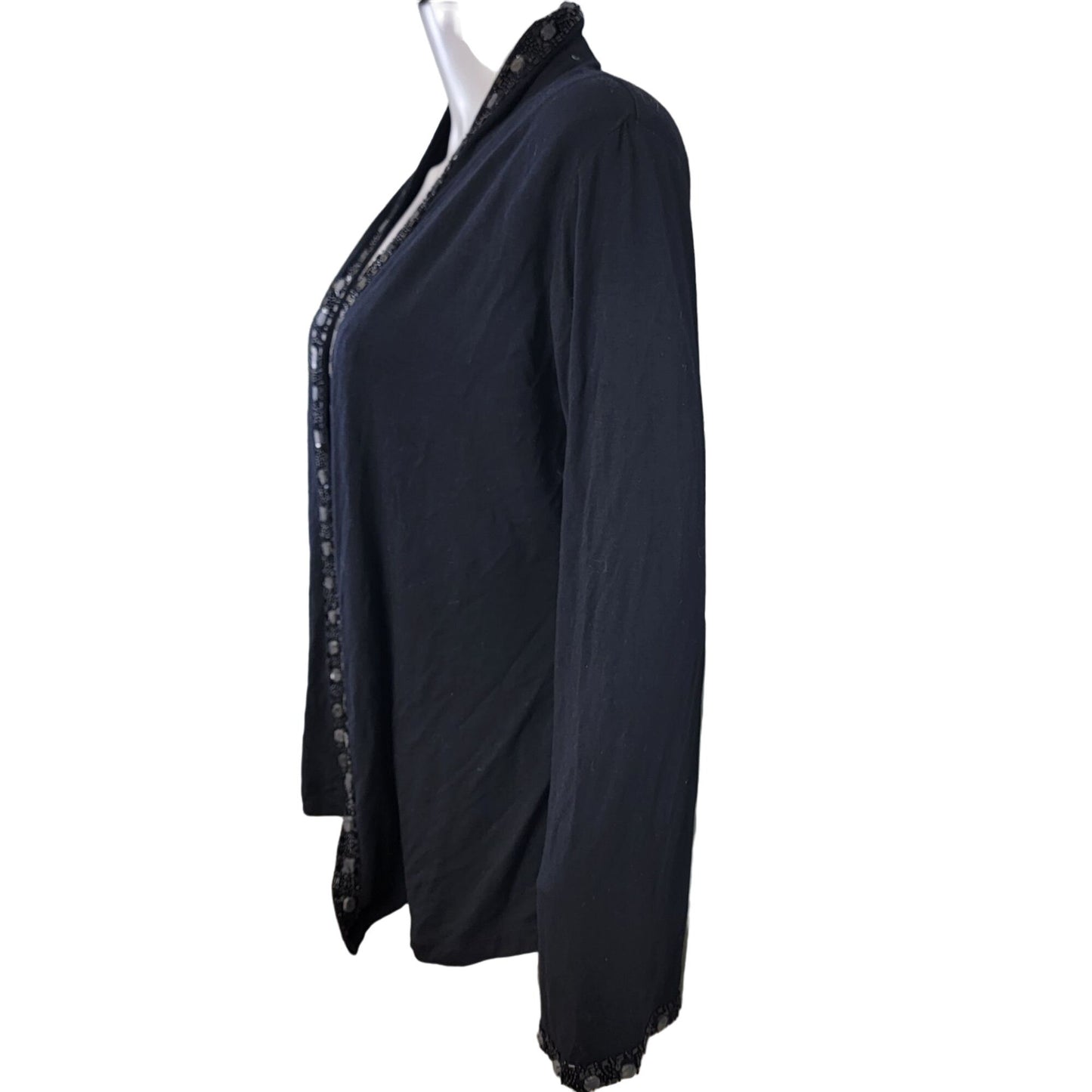 Vintage 80s Beaded Sequin Cardigan Women Small Black