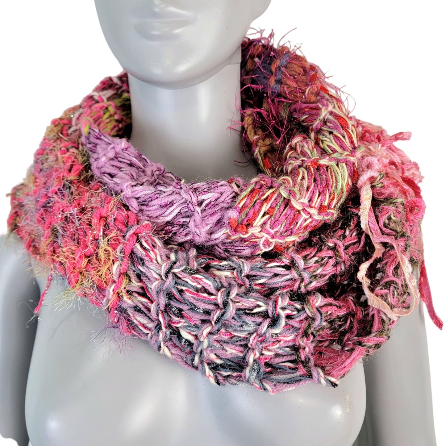 Colorful Fringe Oversize Infinity Scarf Wrap Crochet Knit Women Pink Purple Soft