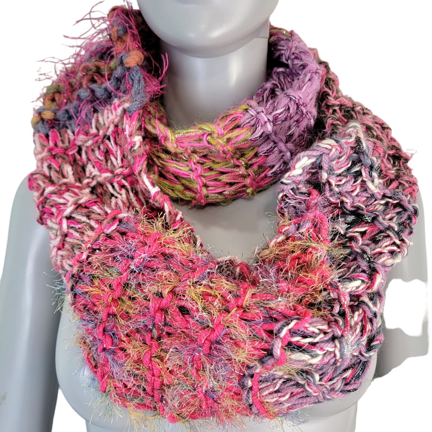 Colorful Fringe Oversize Infinity Scarf Wrap Crochet Knit Women Pink Purple Soft