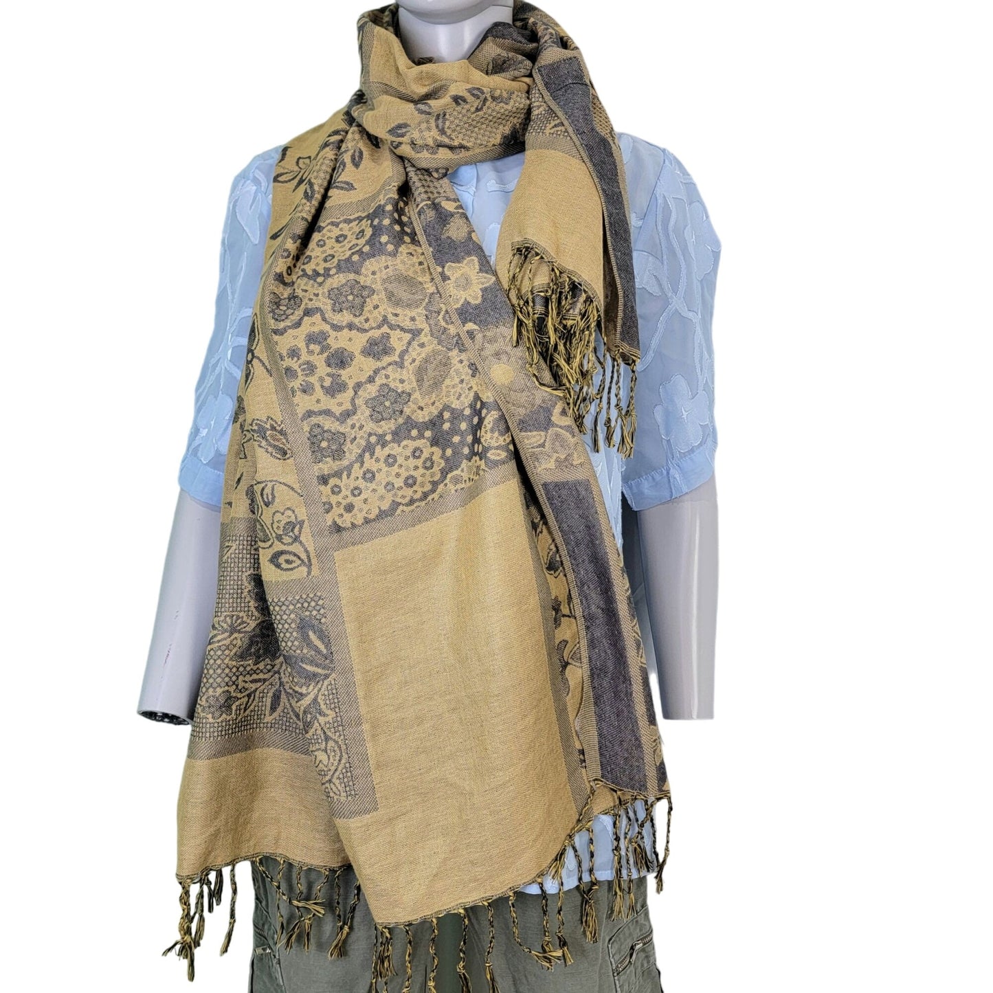 JS Ondo Pashmina Scarf Fringe Large Geometric Floral Women Accessories