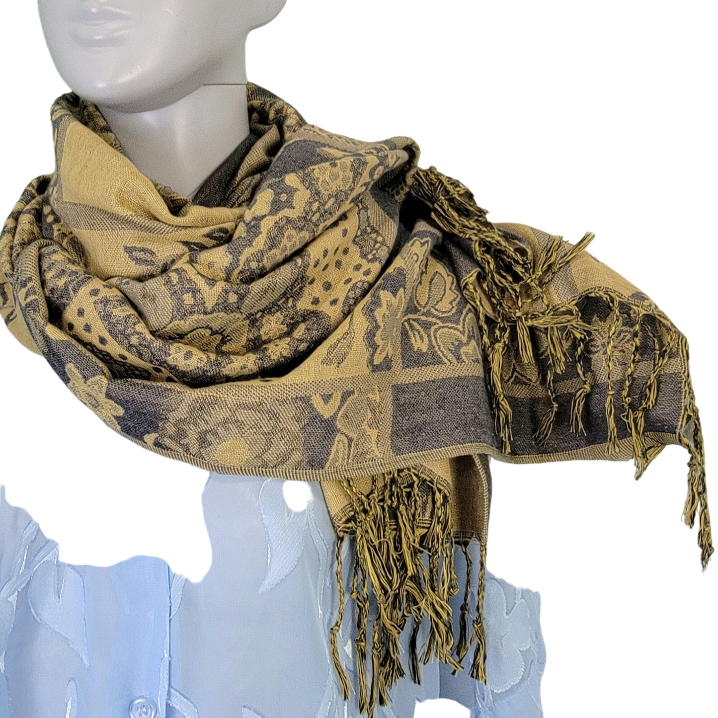 JS Ondo Pashmina Scarf Fringe Large Geometric Floral Women Accessories