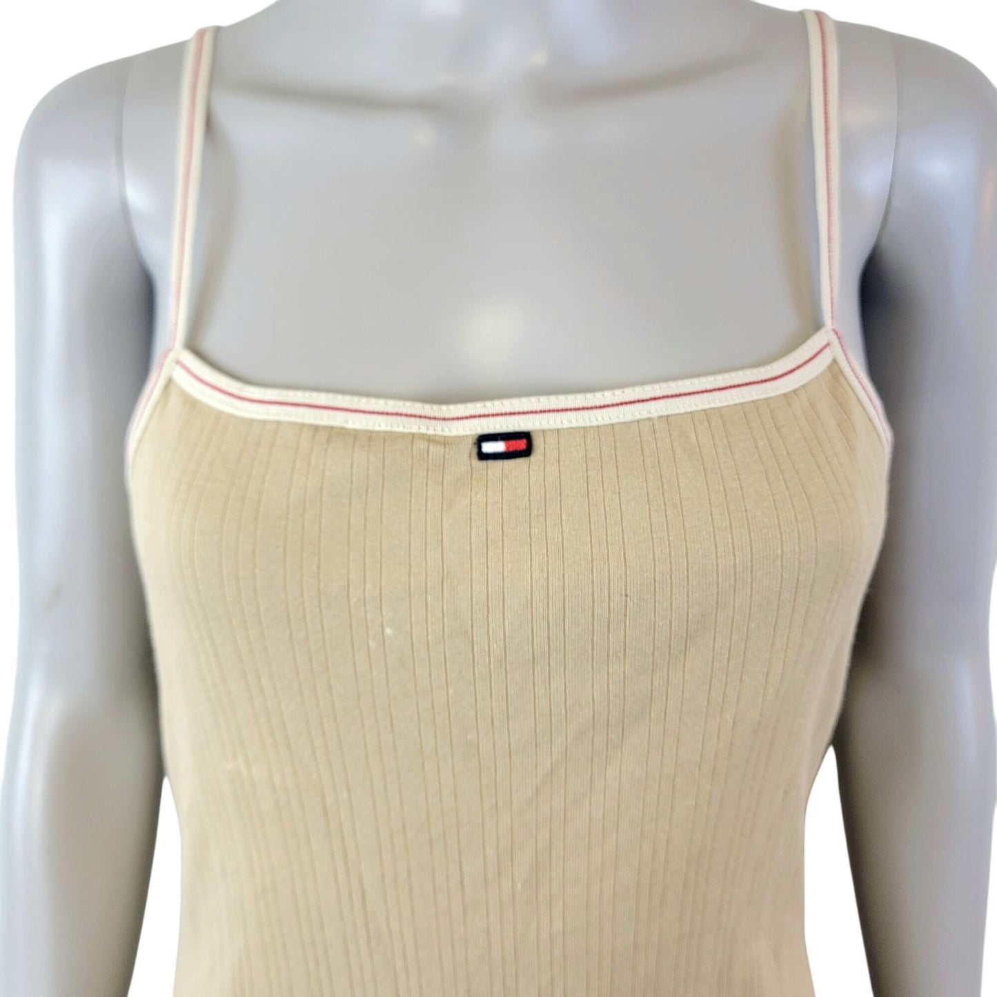 Tommy Hilfiger Vintage 90s Dress Women Medium Casual Beige Summer Y2K Tank Sun 8 Sundress
