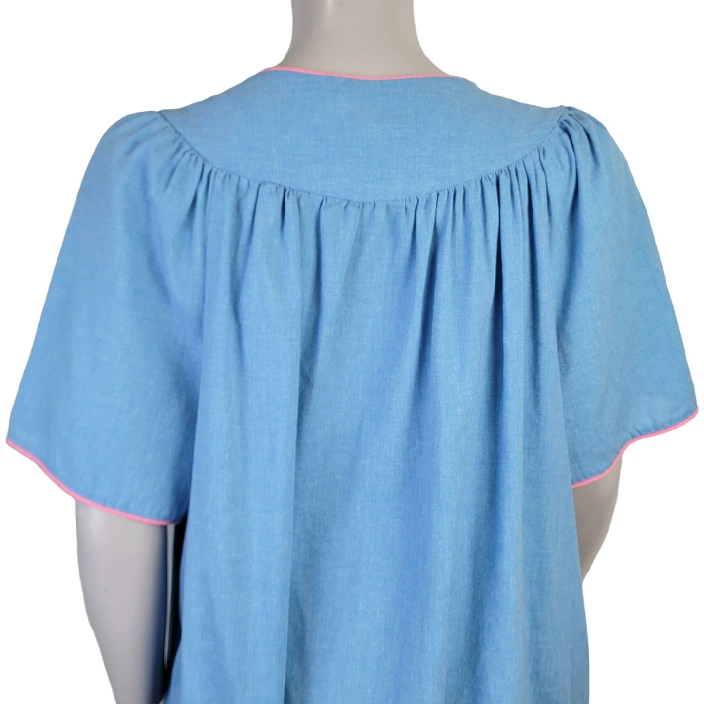 Vintage 80s Sleep Dress Women Plus 1X Blue Floral Embroidered Night Gown