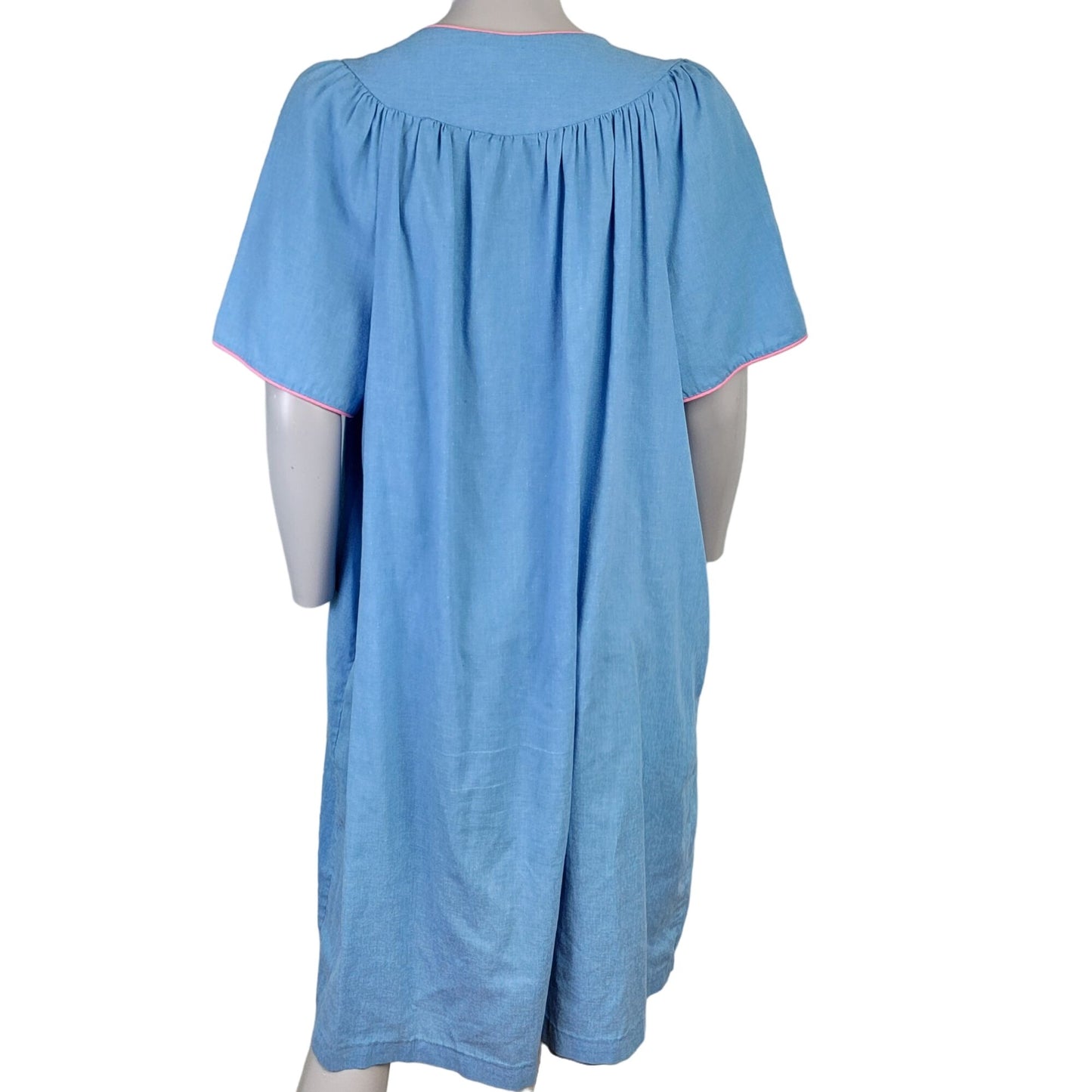 Vintage 80s Sleep Dress Women Plus 1X Blue Floral Embroidered Night Gown