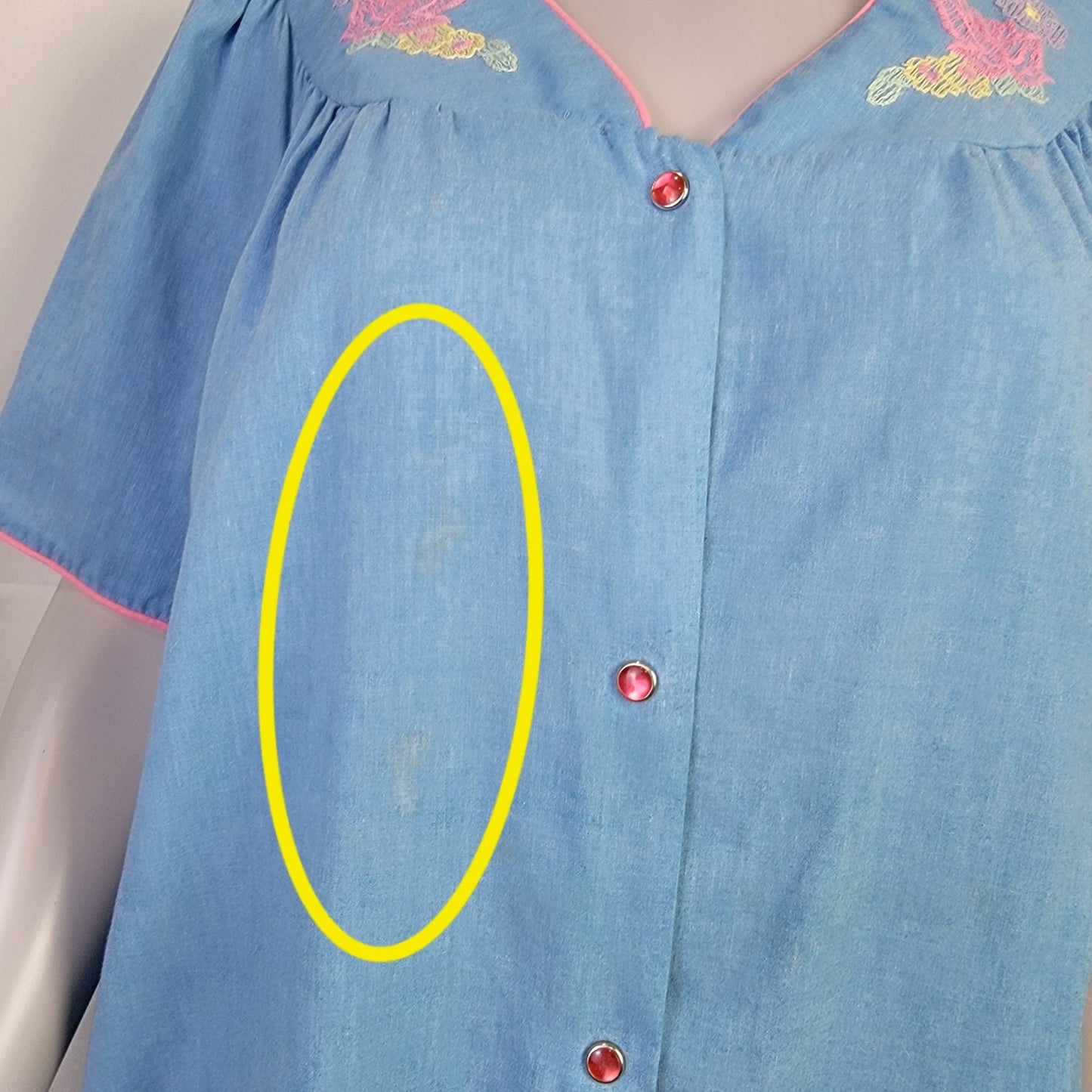 Vintage 80s Sleep Dress Women Plus 1X Blue Floral Embroidered Night Gown