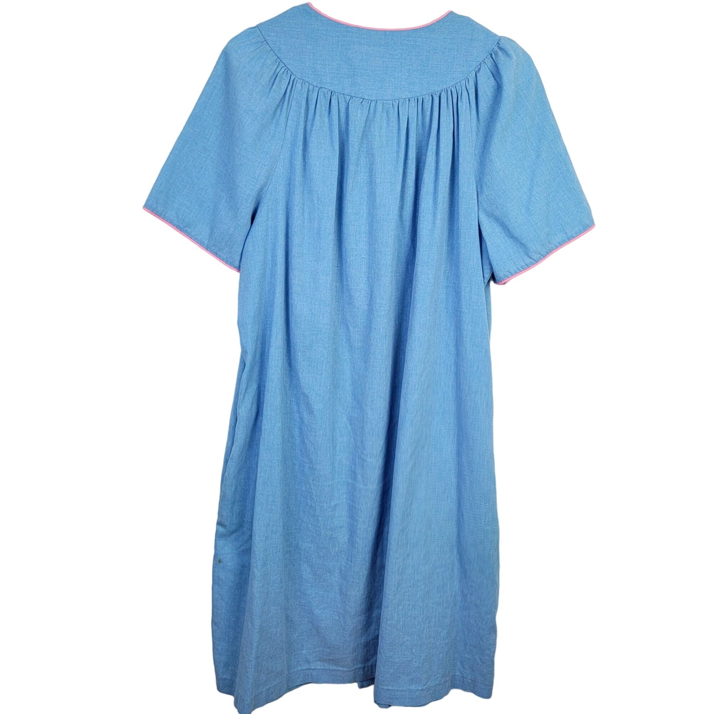 Vintage 80s Sleep Dress Women Plus 1X Blue Floral Embroidered Night Gown