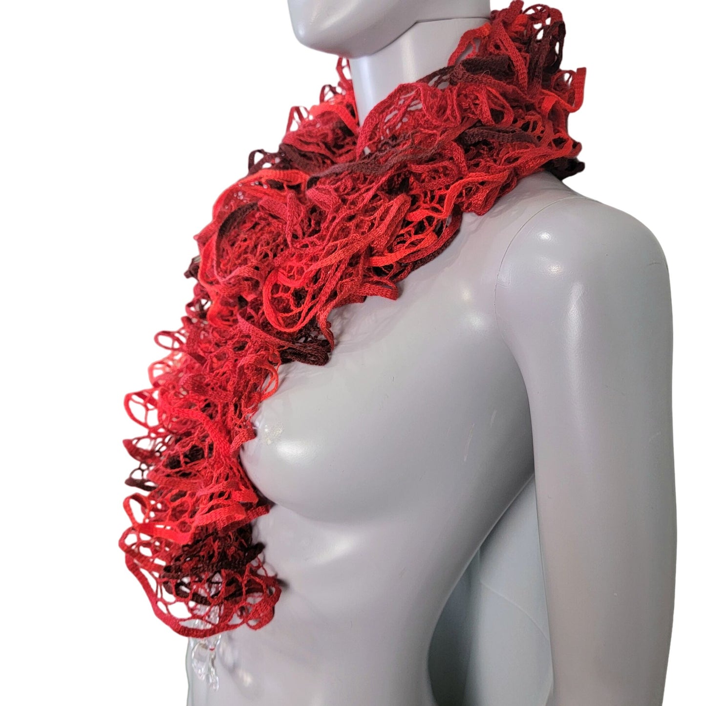 Red Doily Knit Scarf Women Winter Accessories Beads