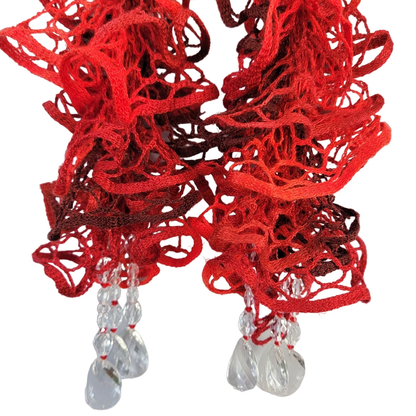 Red Doily Knit Scarf Women Winter Accessories Beads