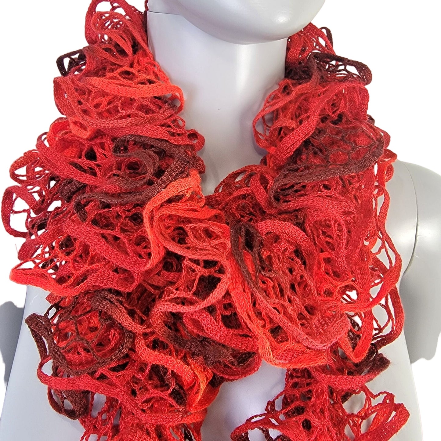 Red Doily Knit Scarf Women Winter Accessories Beads
