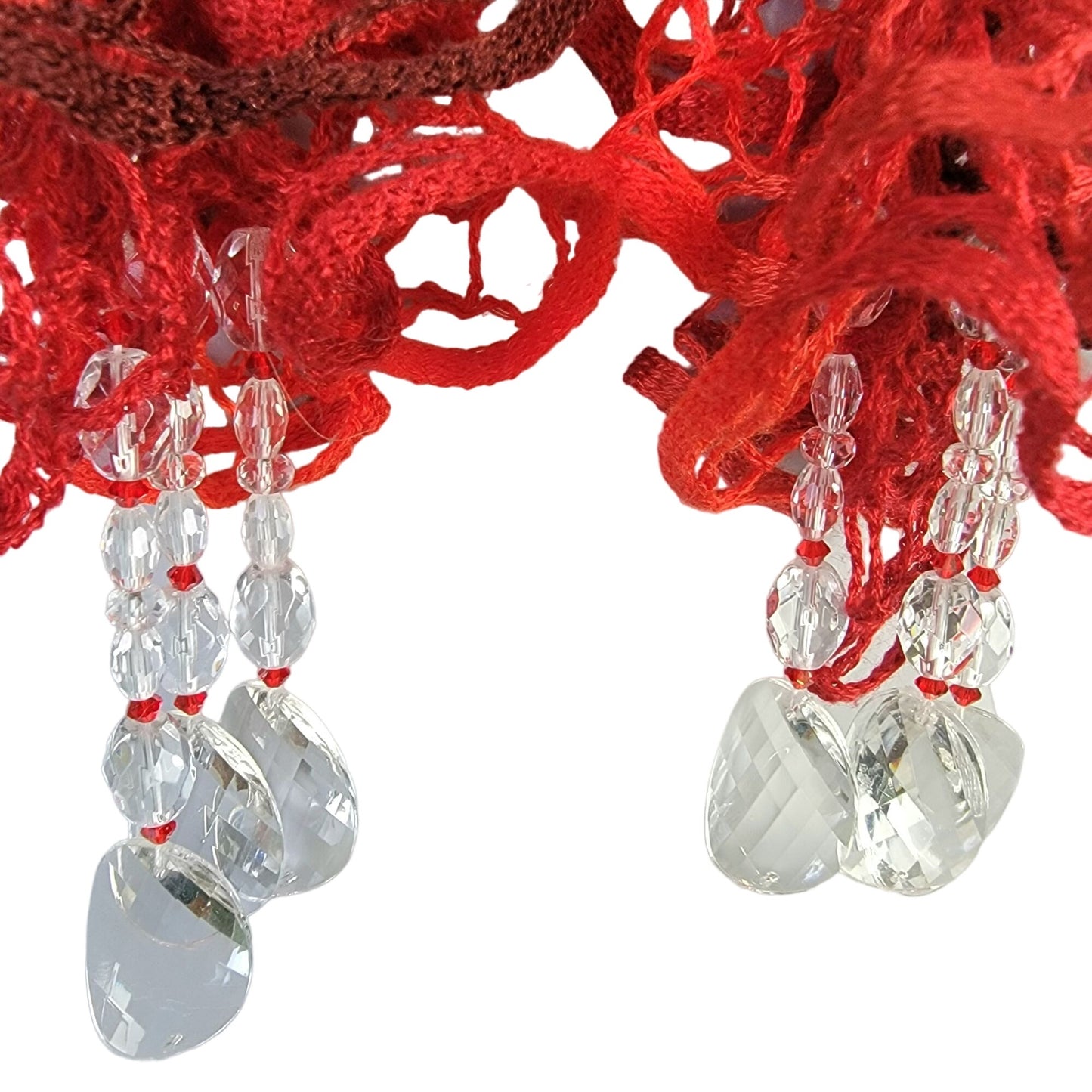 Red Doily Knit Scarf Women Winter Accessories Beads