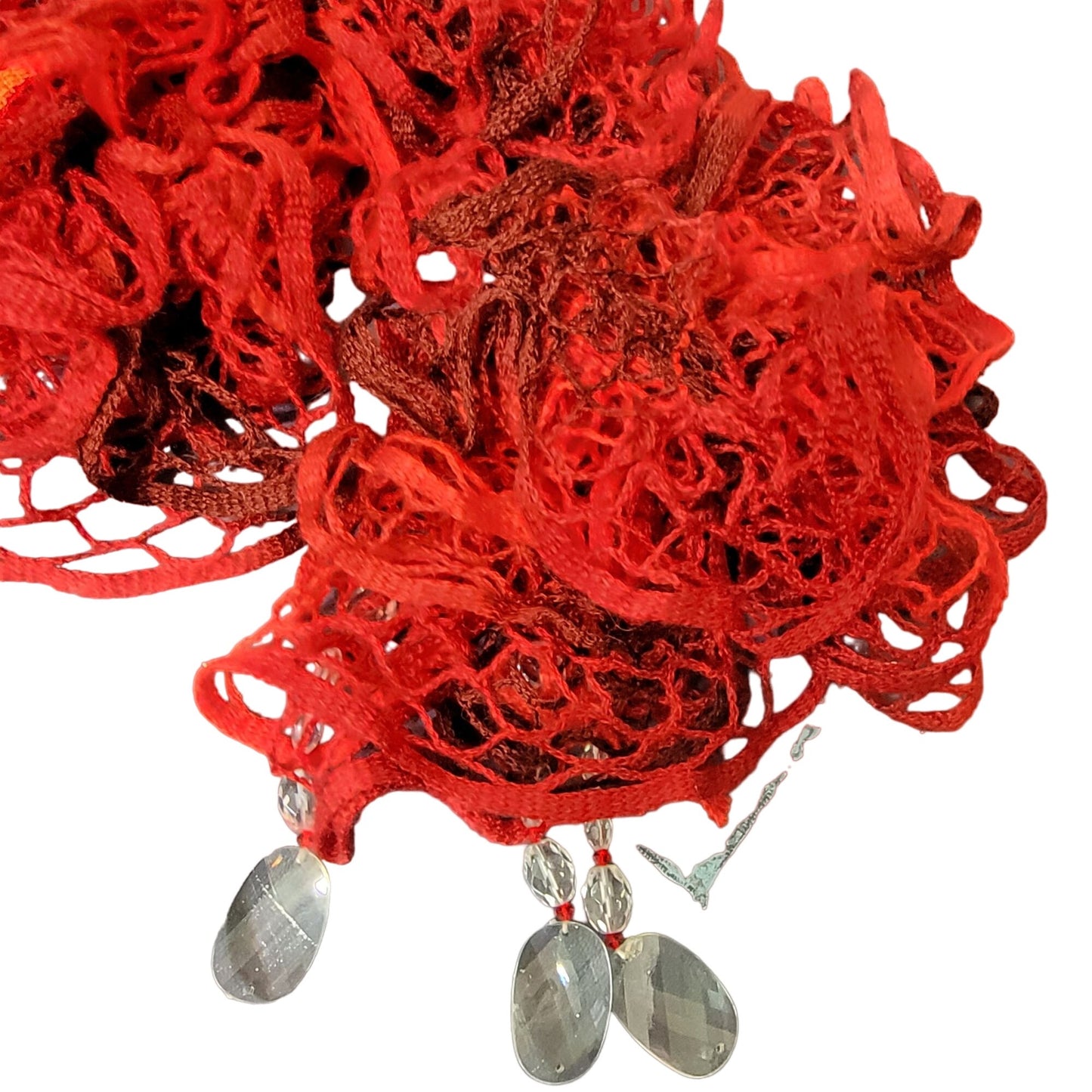 Red Doily Knit Scarf Women Winter Accessories Beads