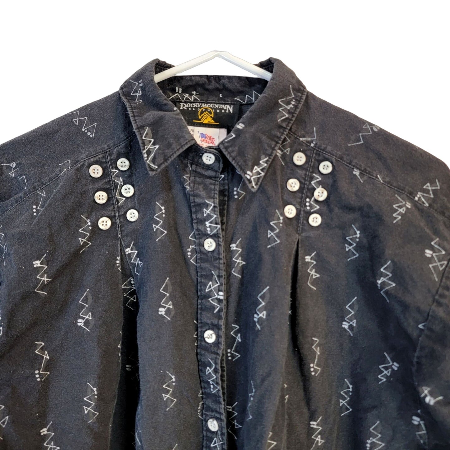 Rocky Mountain Vintage 80s Western Shirt Women Medium Black Cowgirl