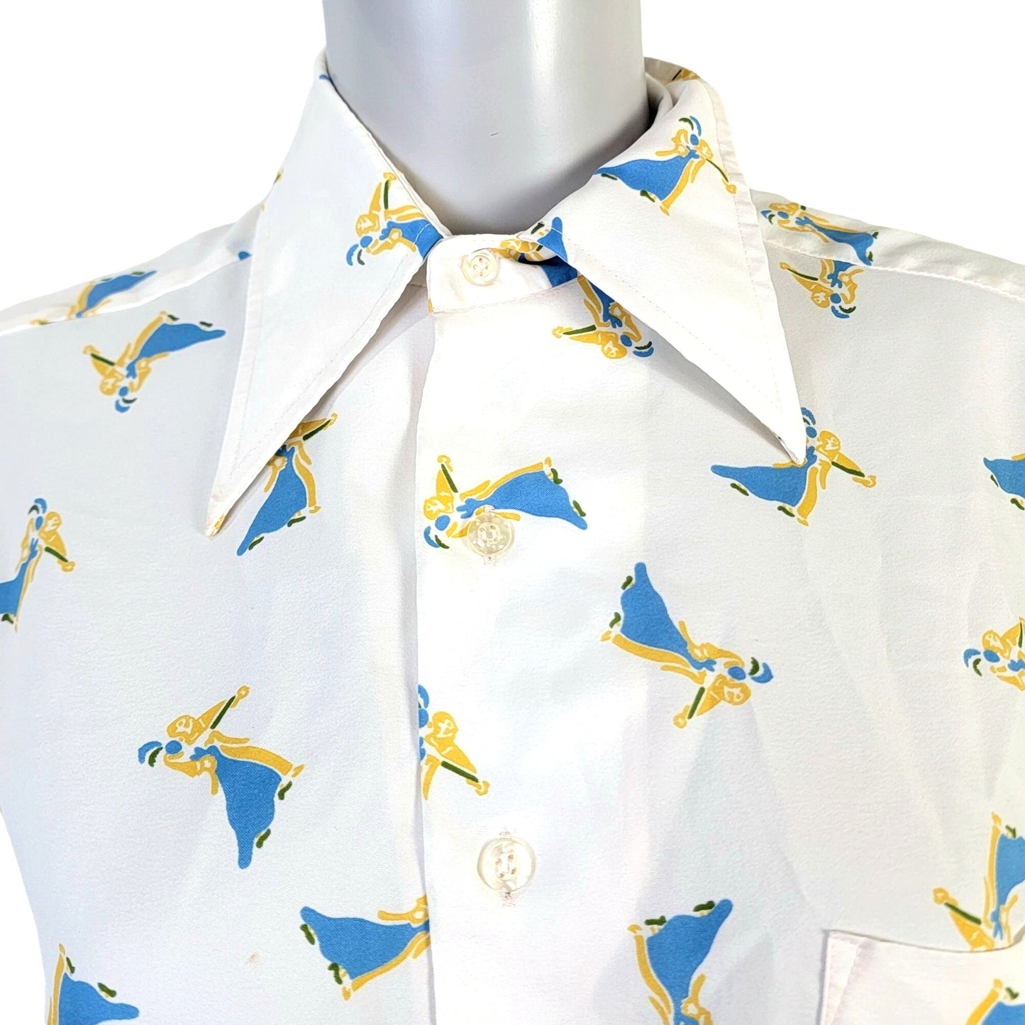 Vintage 70s Ballroom Dancer Shirt Women Large White Blue