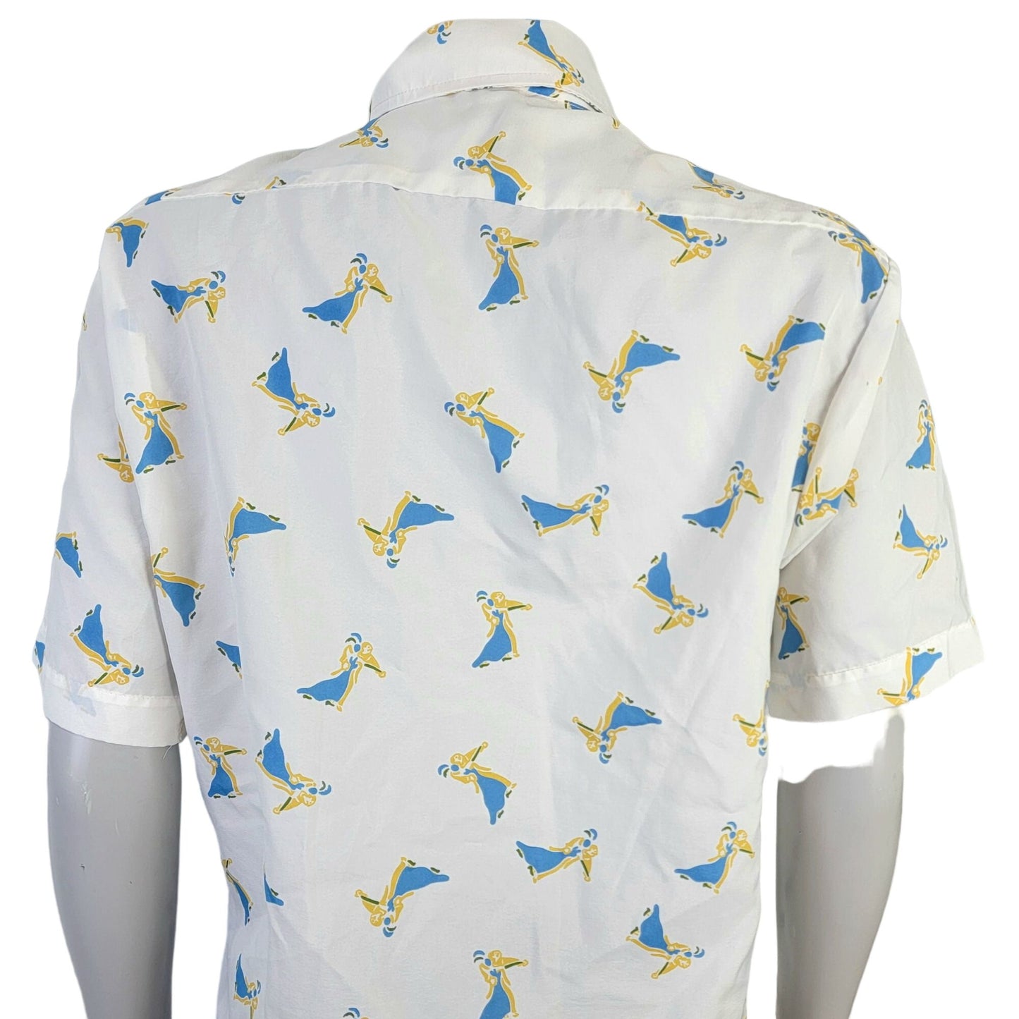 Vintage 70s Ballroom Dancer Shirt Women Large White Blue