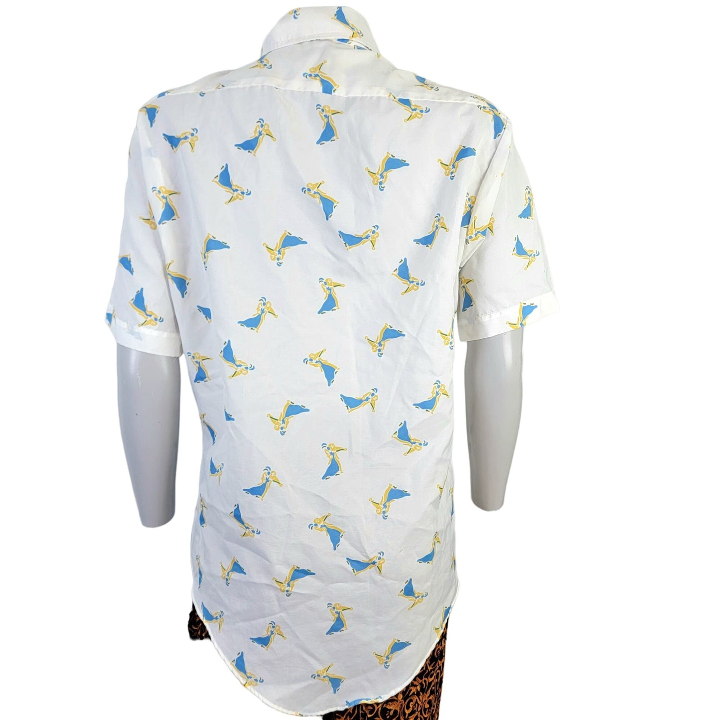 Vintage 70s Ballroom Dancer Shirt Women Large White Blue