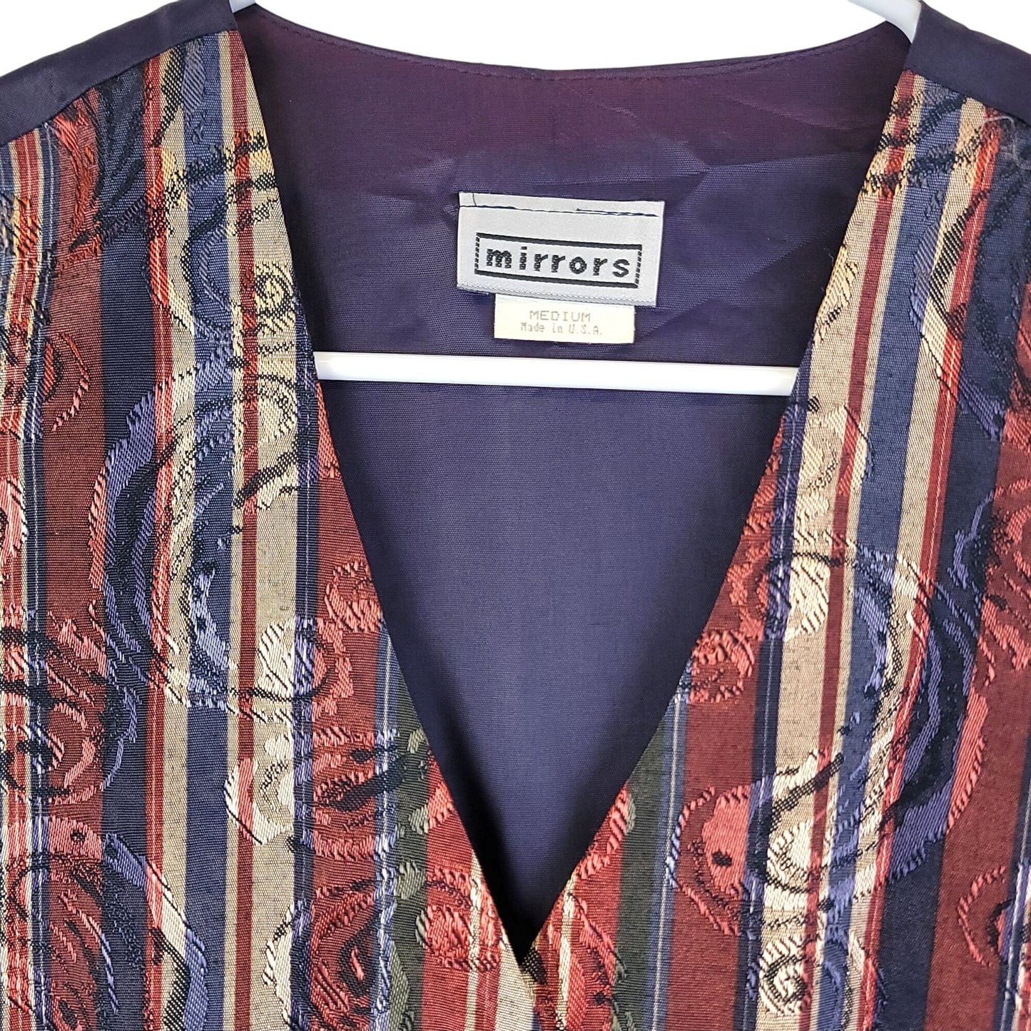 Vintage 90s Satin Stripe Vest Women Medium Paisley Blue Green Jacket Work Fall 8
