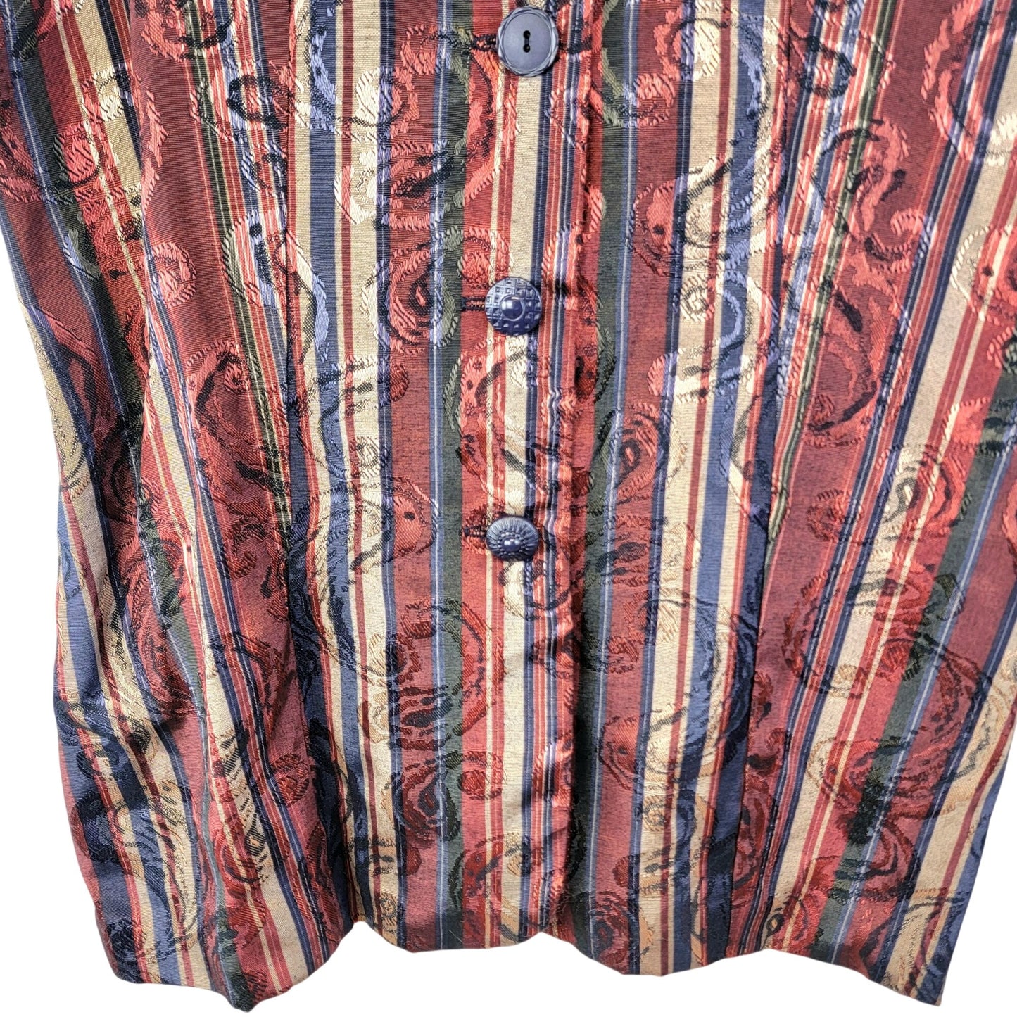 Vintage 90s Satin Stripe Vest Women Medium Paisley Blue Green Jacket Work Fall 8
