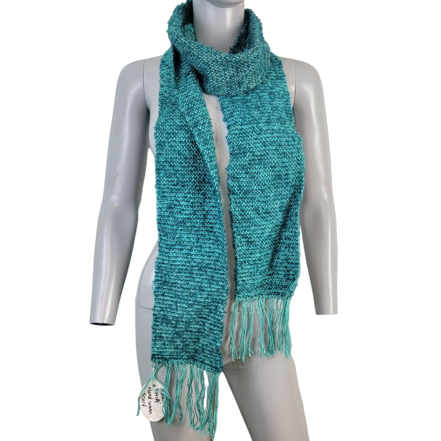 Teal Blue Mohair Boucle Scarf Women Woven Handmade