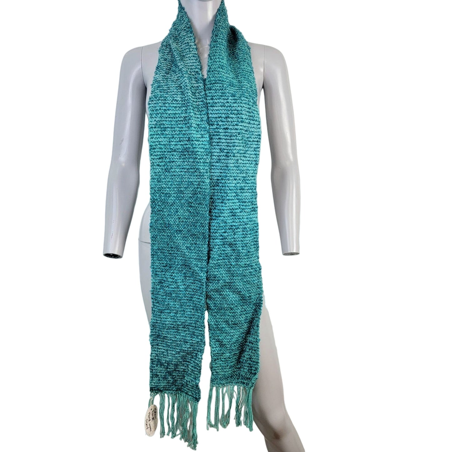 Teal Blue Mohair Boucle Scarf Women Woven Handmade