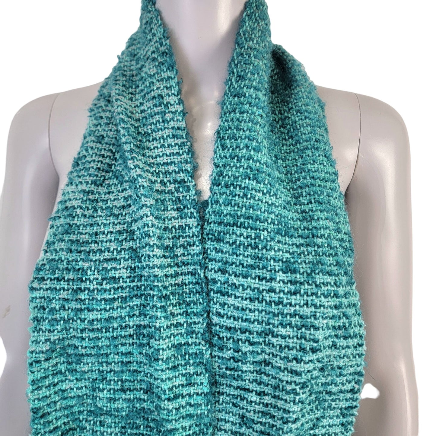 Teal Blue Mohair Boucle Scarf Women Woven Handmade