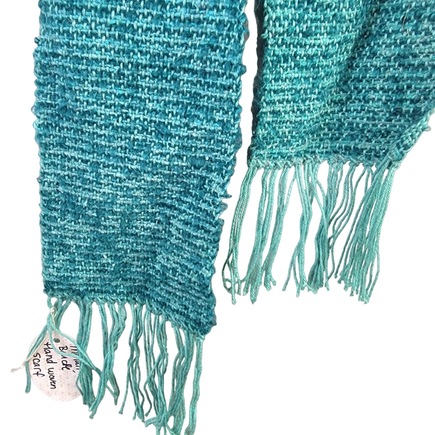 Teal Blue Mohair Boucle Scarf Women Woven Handmade