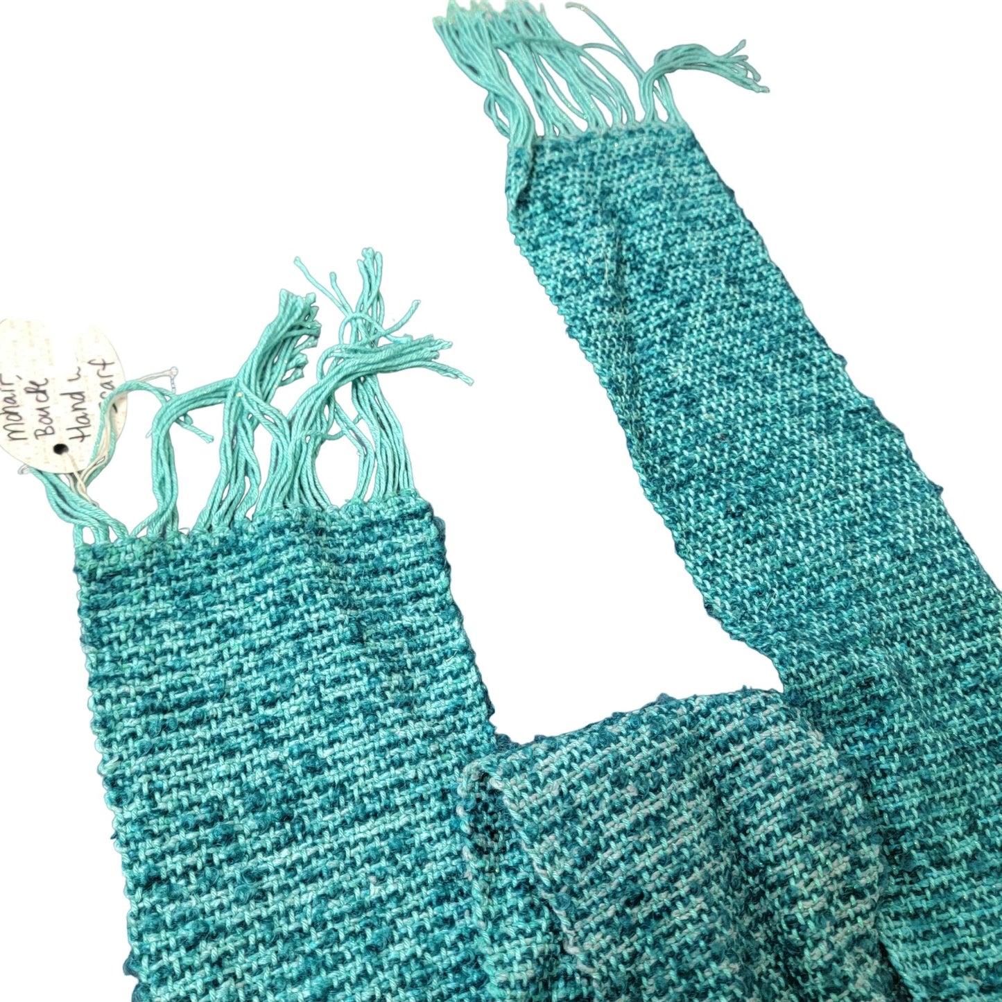 Teal Blue Mohair Boucle Scarf Women Woven Handmade