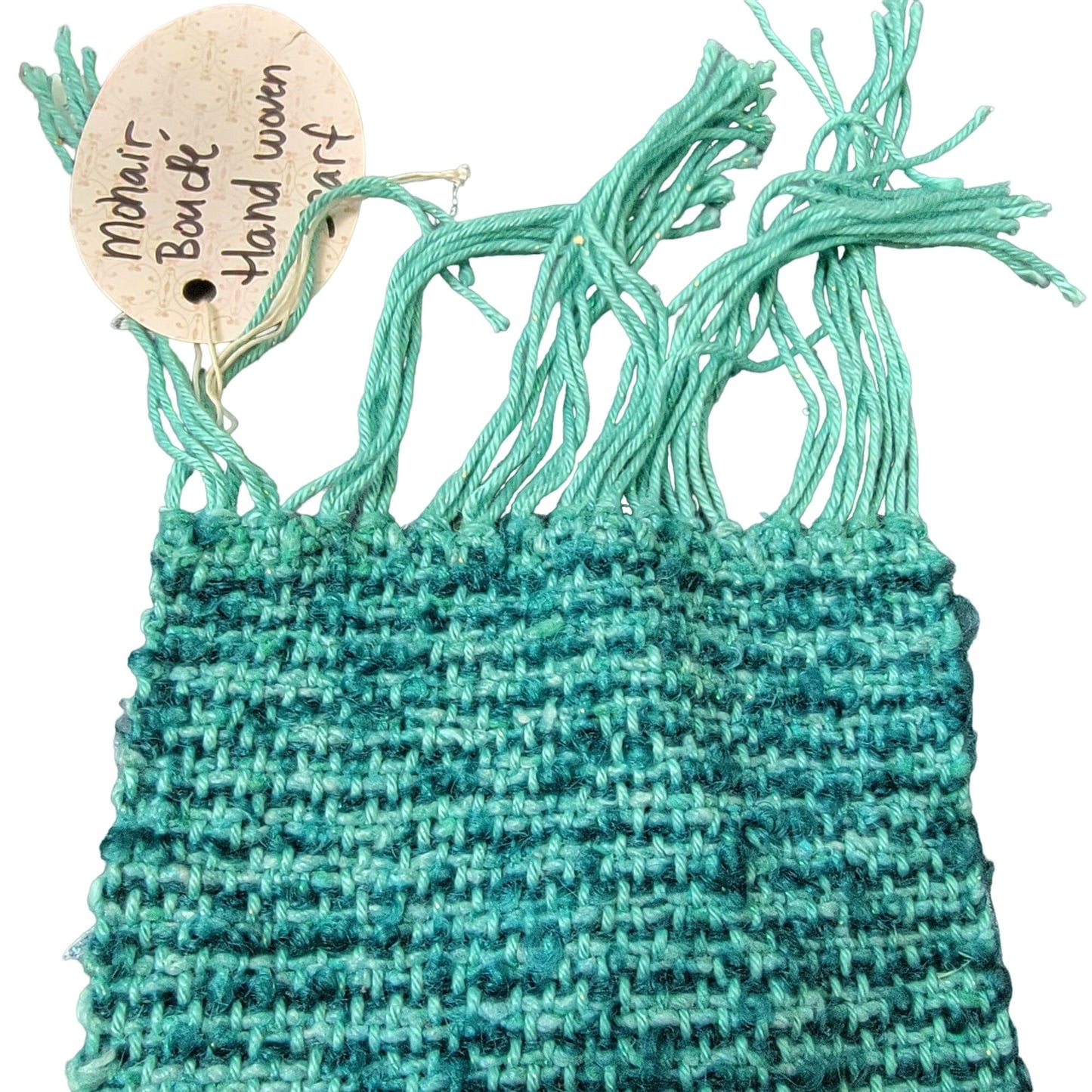 Teal Blue Mohair Boucle Scarf Women Woven Handmade