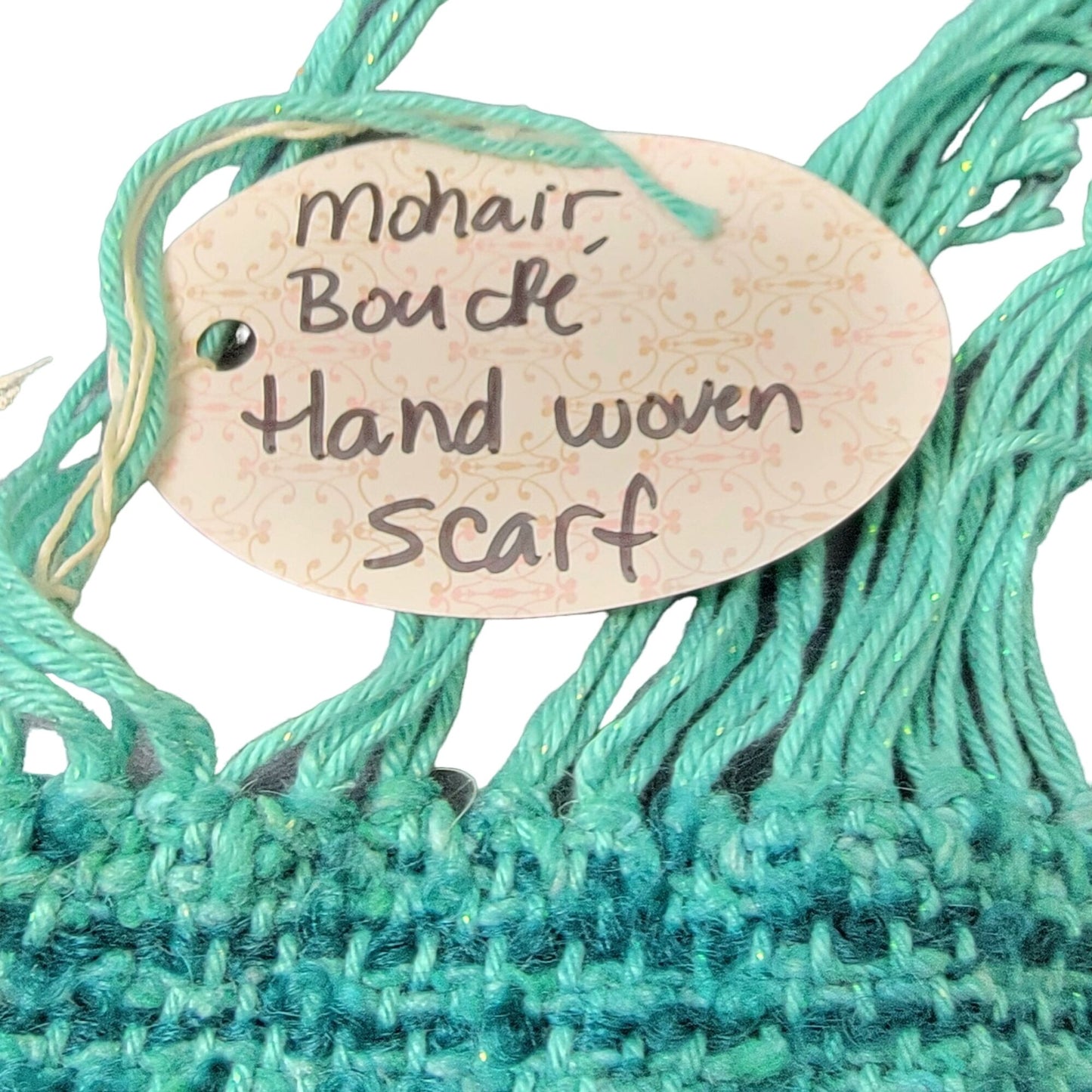 Teal Blue Mohair Boucle Scarf Women Woven Handmade