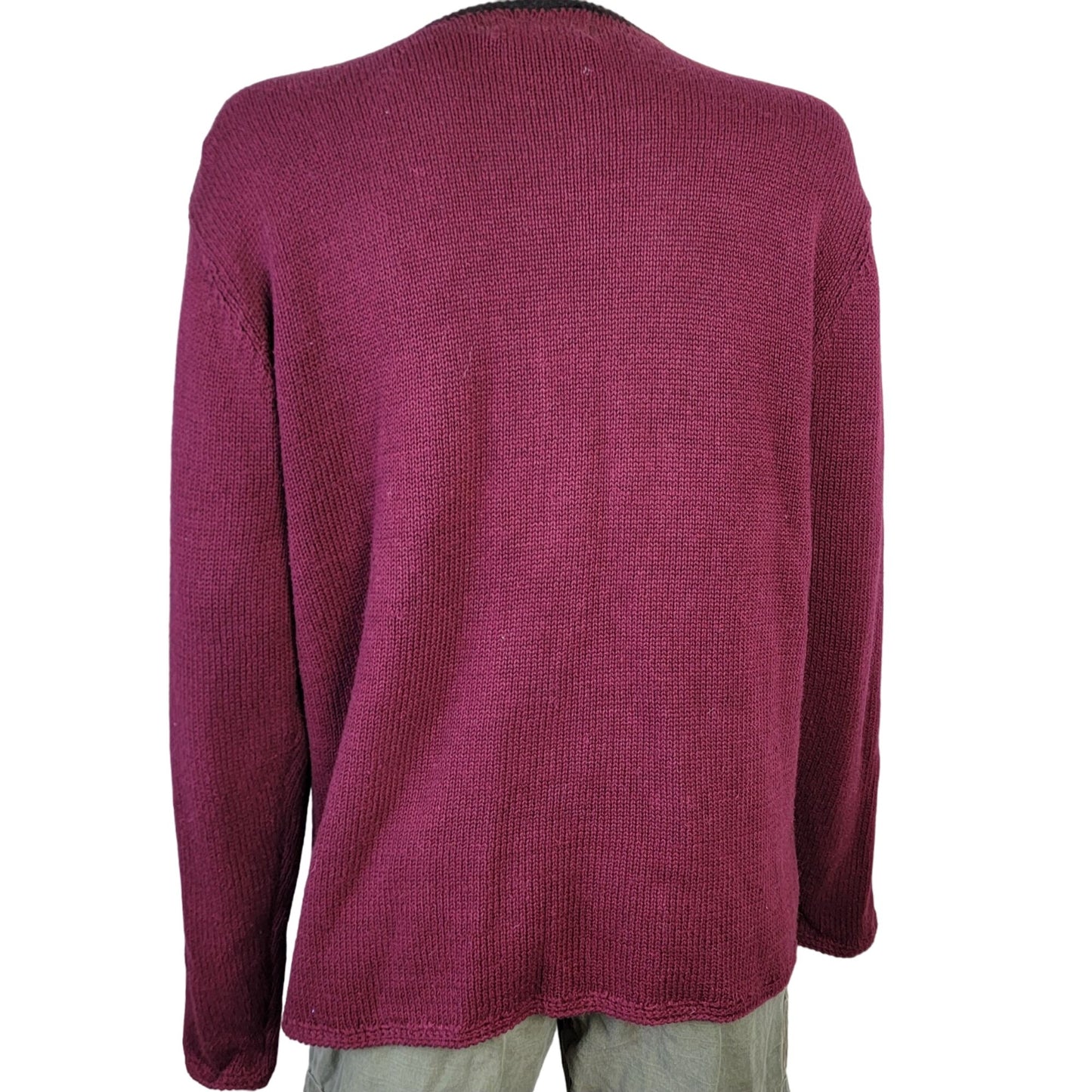 Vintage 90s Embroidered Floral Cardigan Sweater Women Large Burgundy Black
