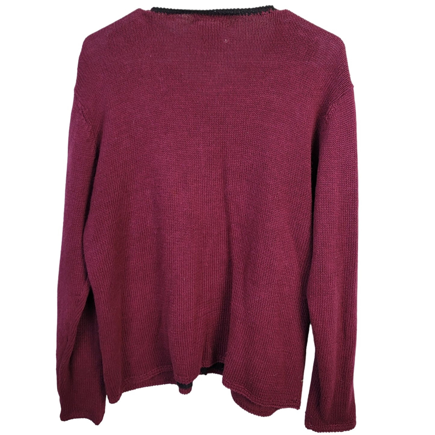 Vintage 90s Embroidered Floral Cardigan Sweater Women Large Burgundy Black