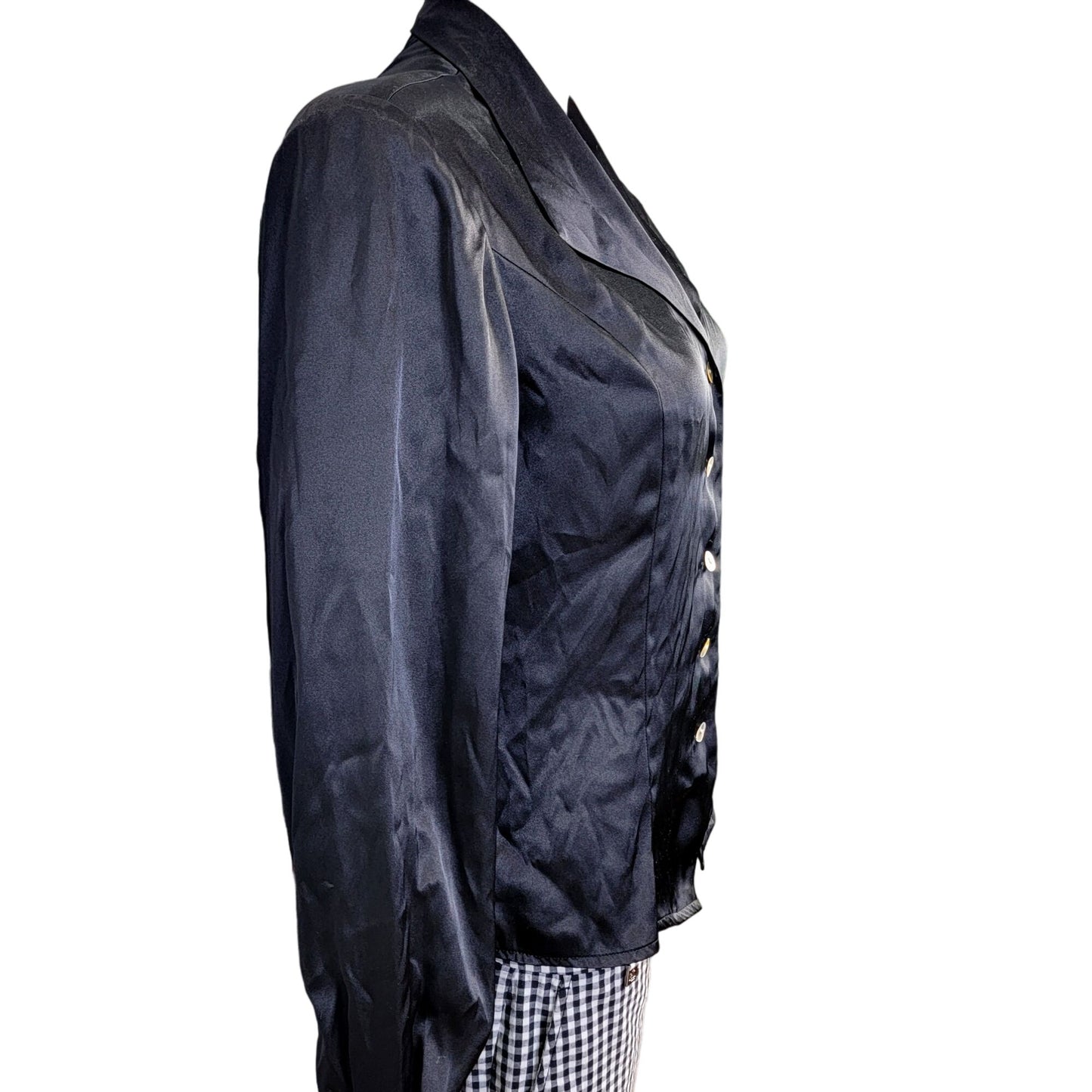 Vintage 90s Satin Shirt Women Medium Black Button Blouse
