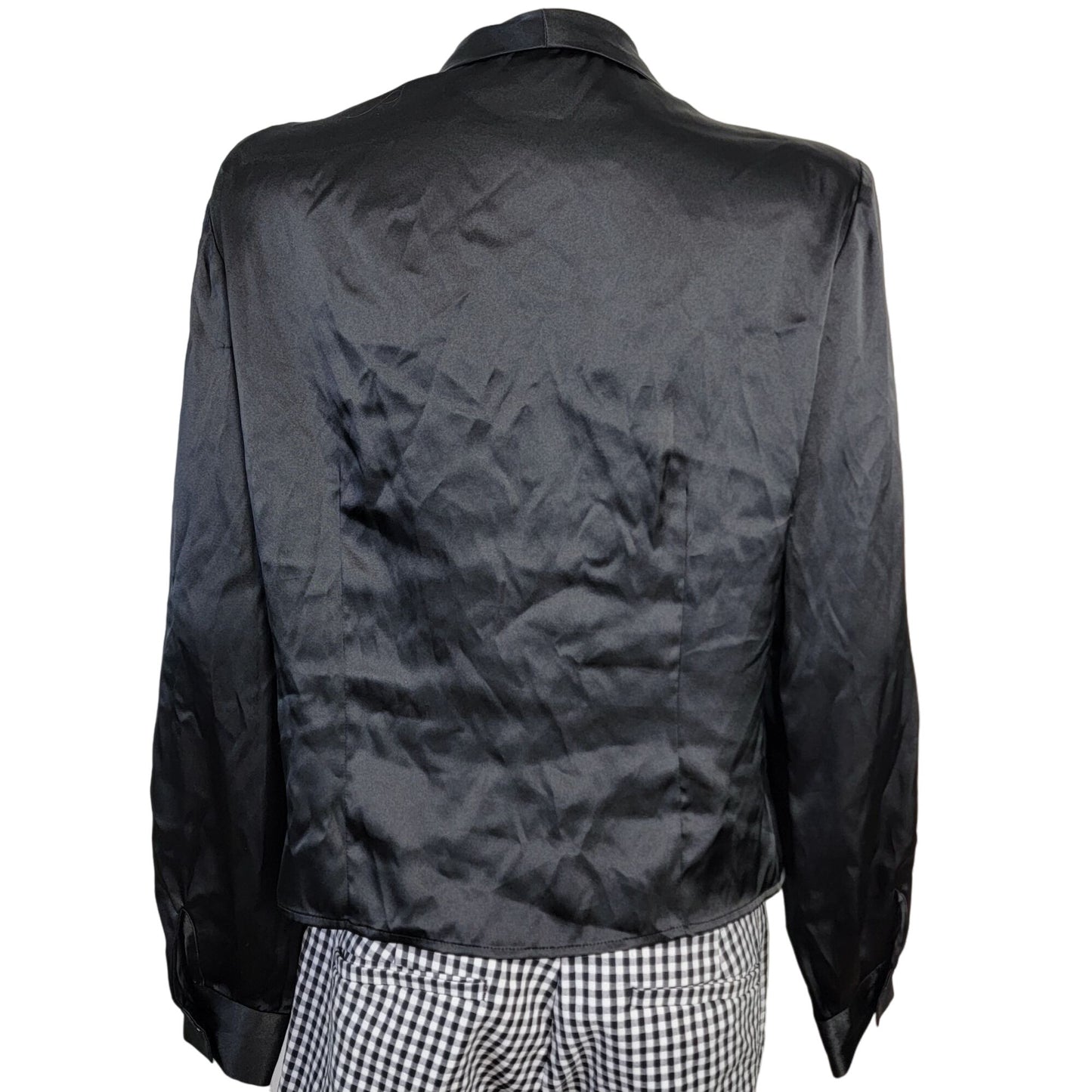 Vintage 90s Satin Shirt Women Medium Black Button Blouse