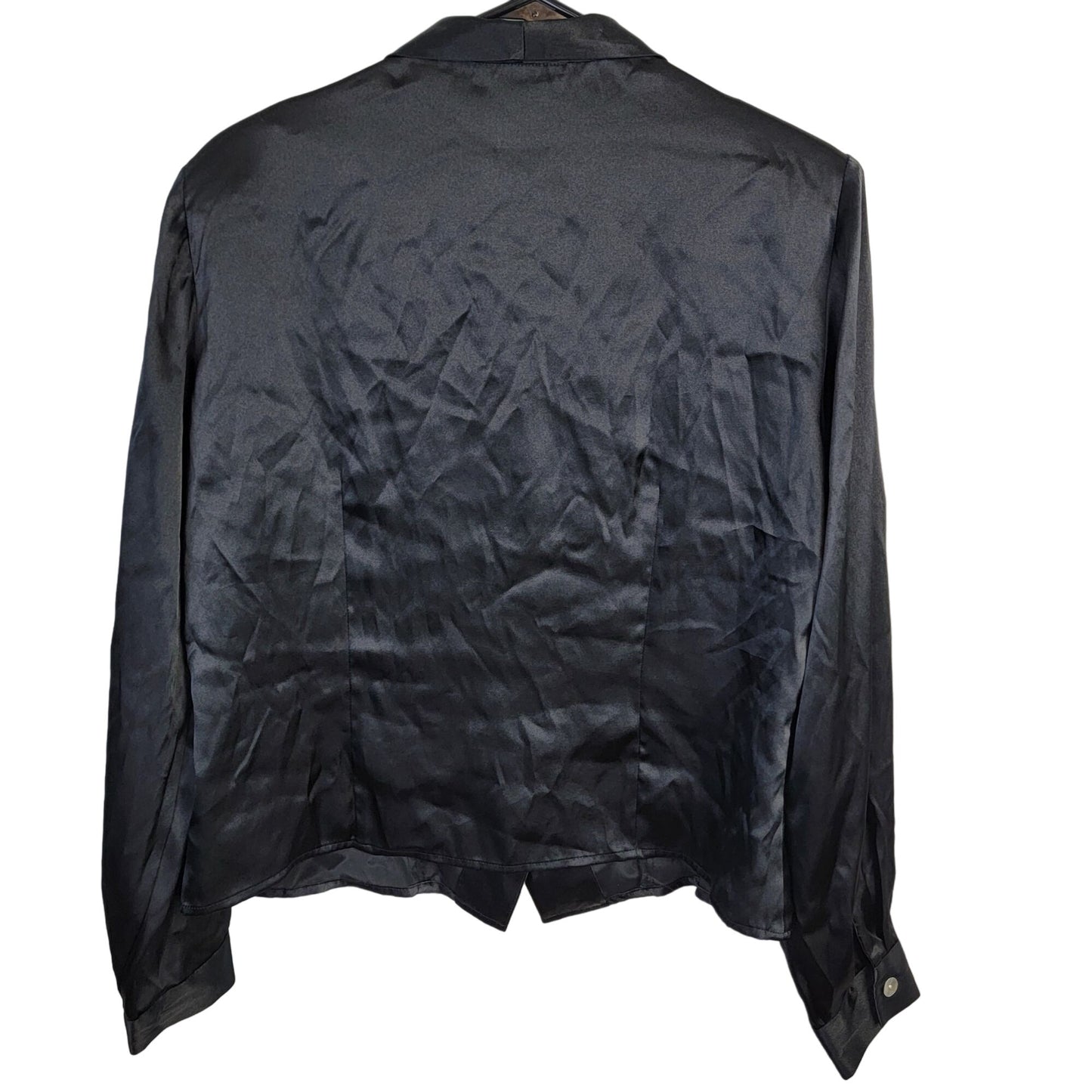 Vintage 90s Satin Shirt Women Medium Black Button Blouse
