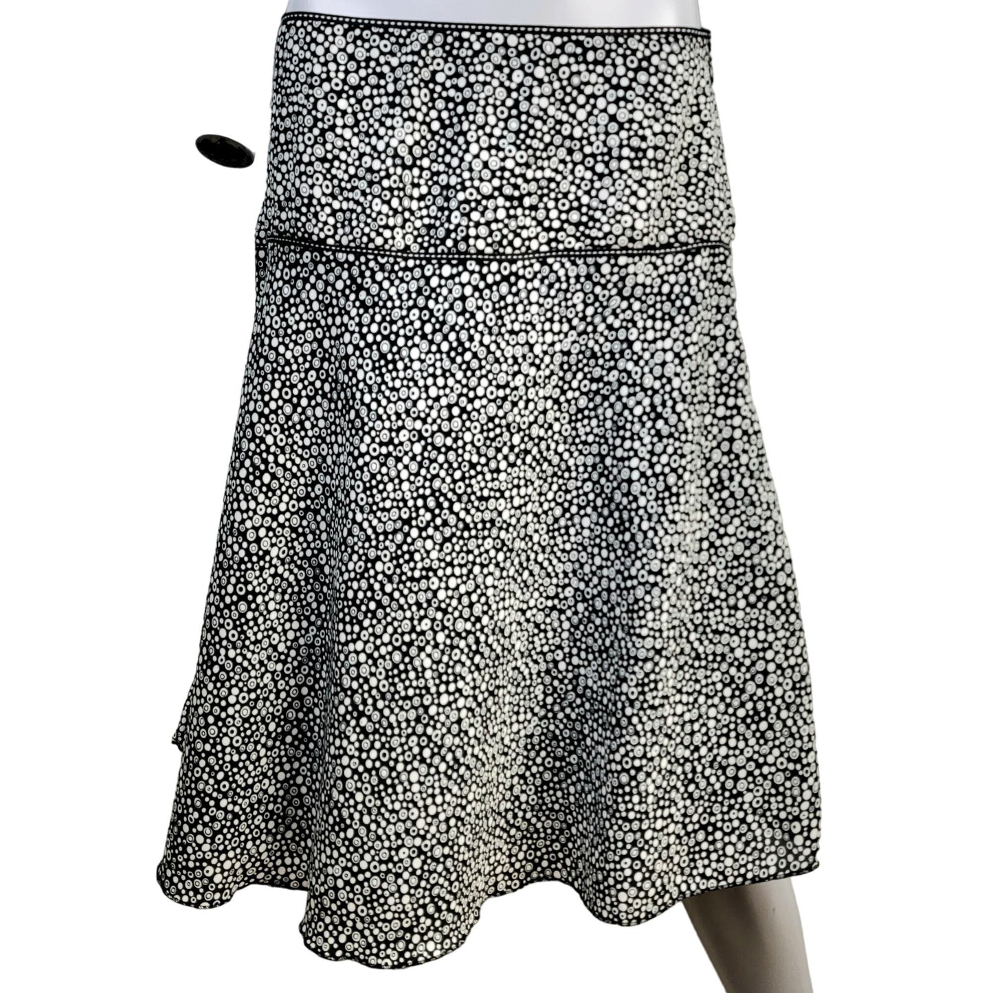 Vintage 90s A-line Circle Skirt Women Large Black White Knee Length