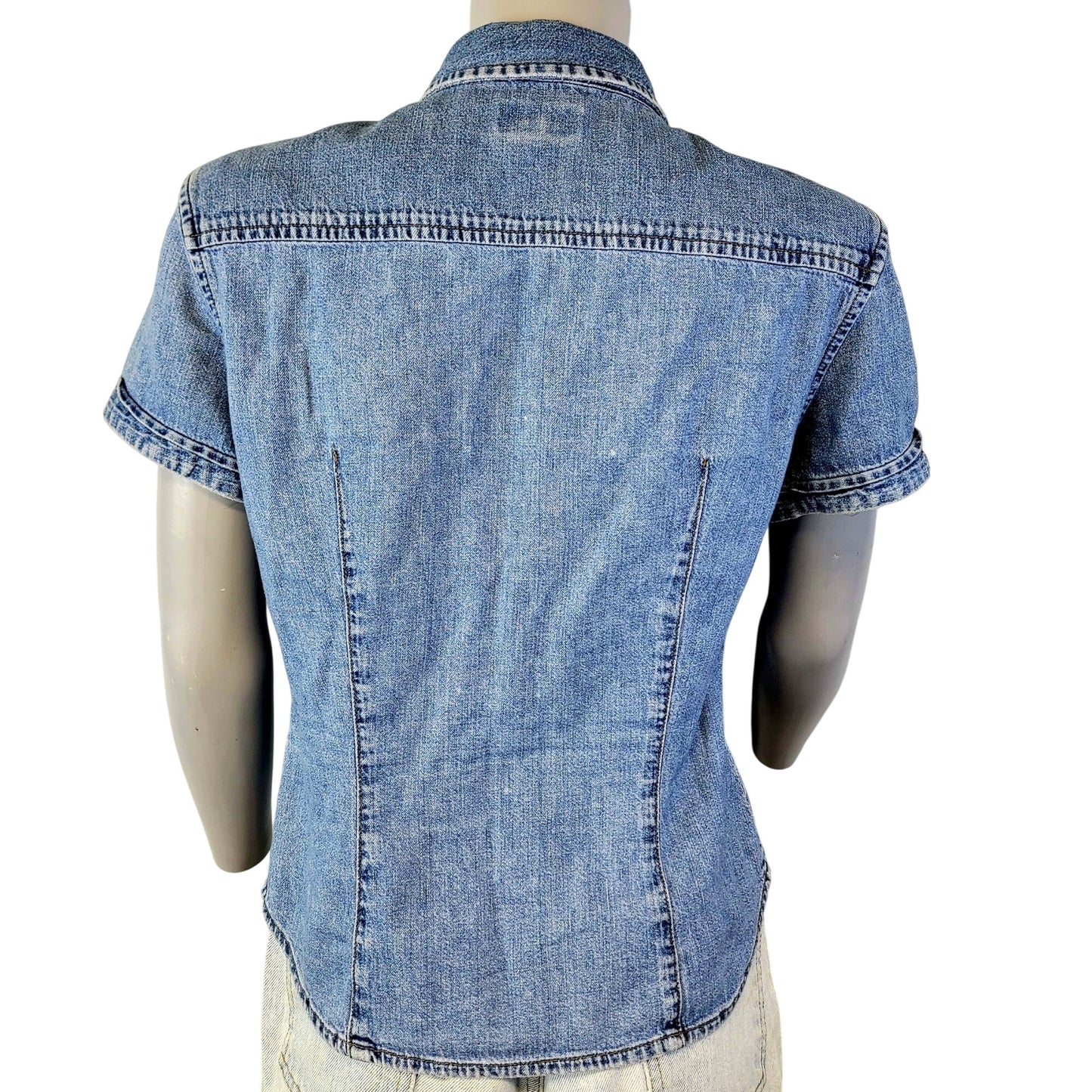 Guess Jeans Vintage 90s Denim Shirt Women Large 12 Short Sleeve Button Collar L