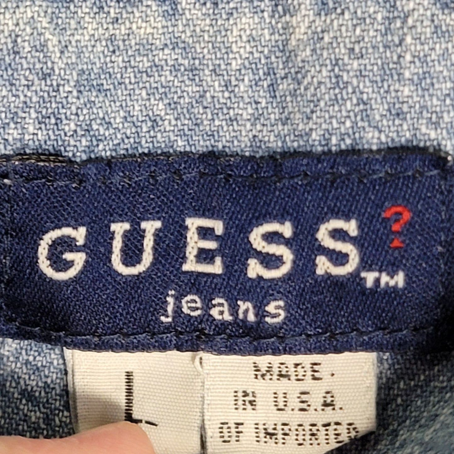 Guess Jeans Vintage 90s Denim Shirt Women Large 12 Short Sleeve Button Collar L