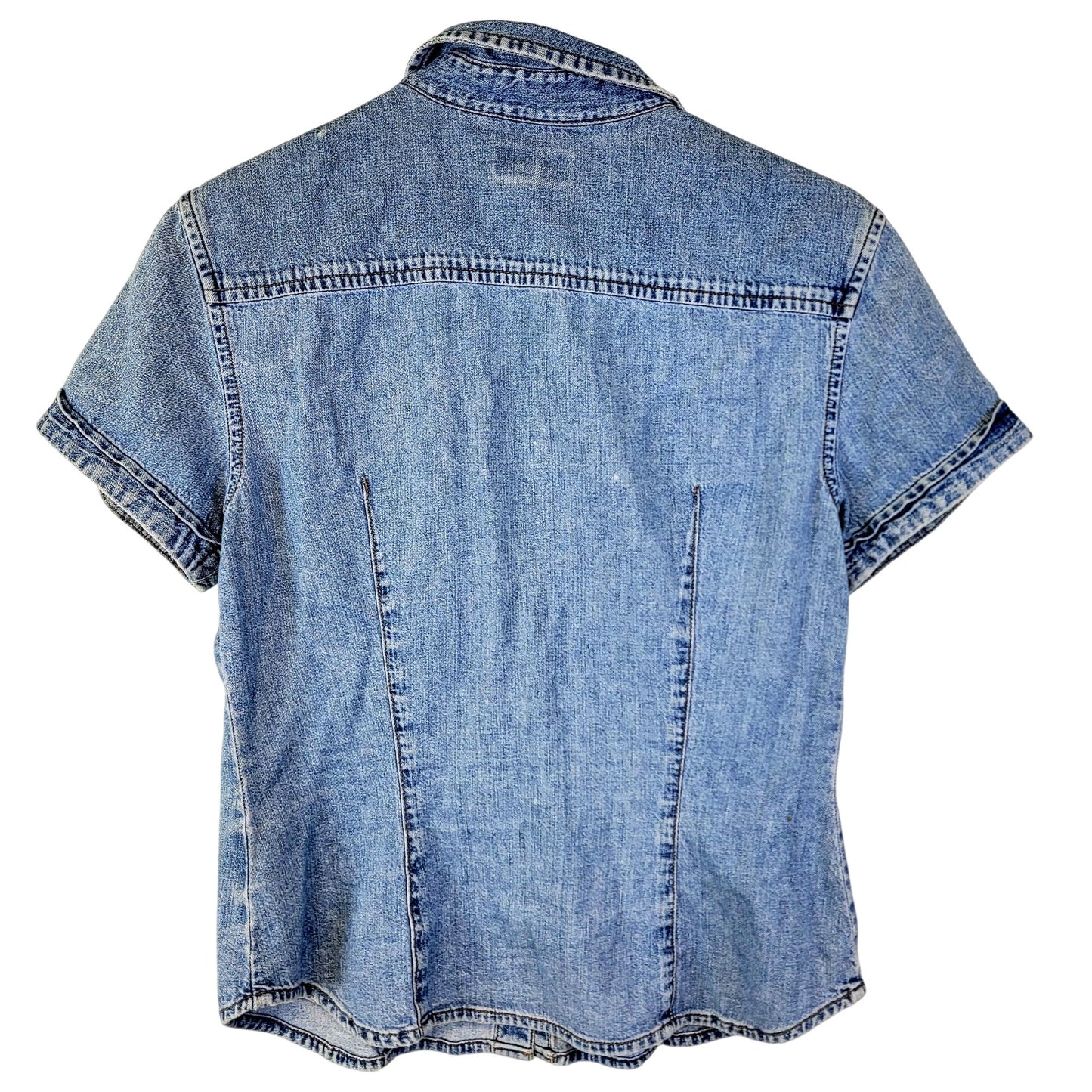 Guess Jeans Vintage 90s Denim Shirt Women Large 12 Short Sleeve Button Collar L