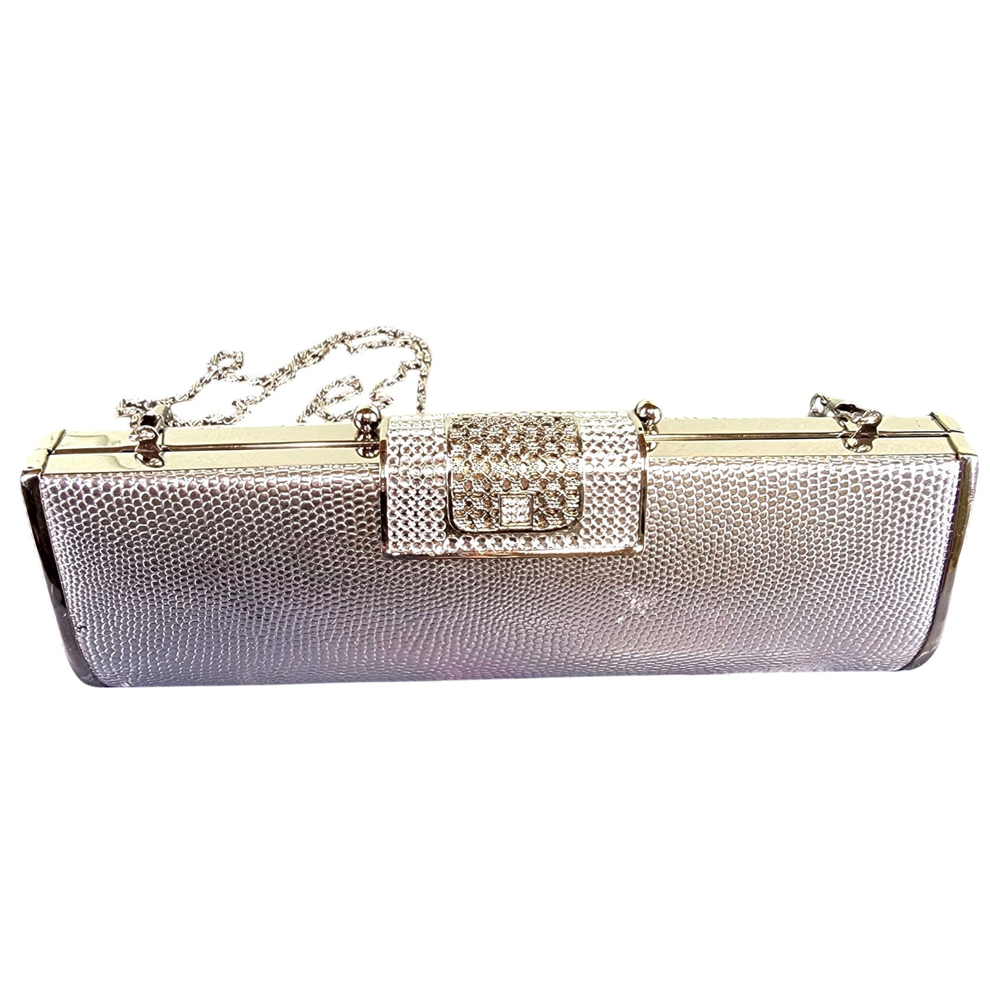 Vintage 90s Metal Crossbody Bag Rhinestone Silver Purse Handbag Women Formal