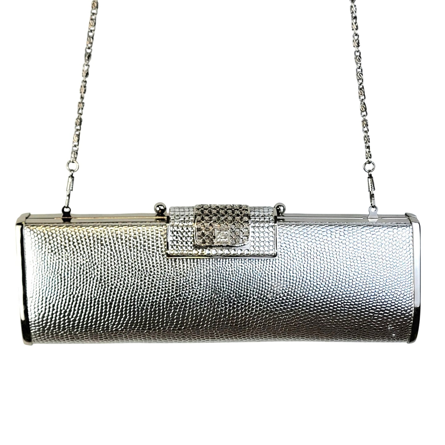 Vintage 90s Metal Crossbody Bag Rhinestone Silver Purse Handbag Women Formal