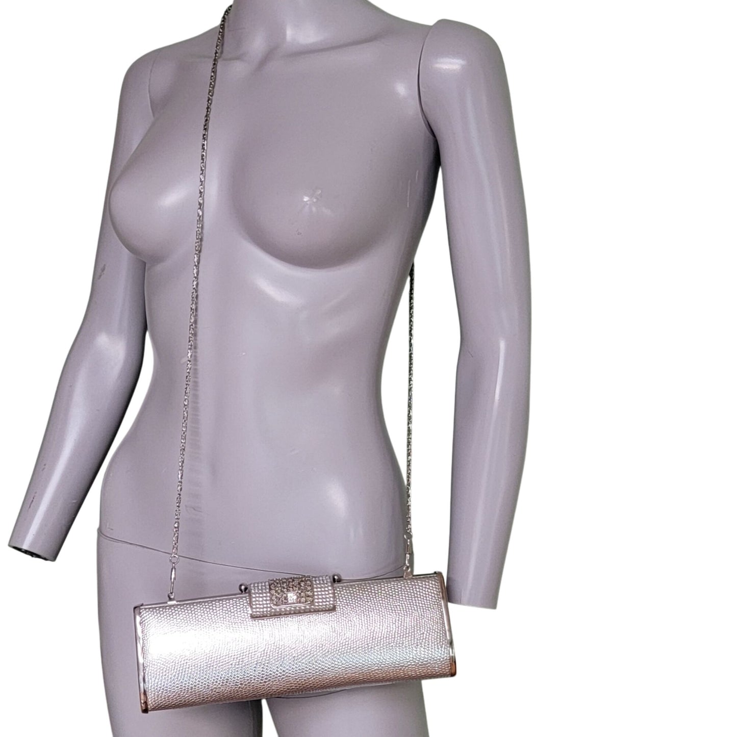 Vintage 90s Metal Crossbody Bag Rhinestone Silver Purse Handbag Women Formal