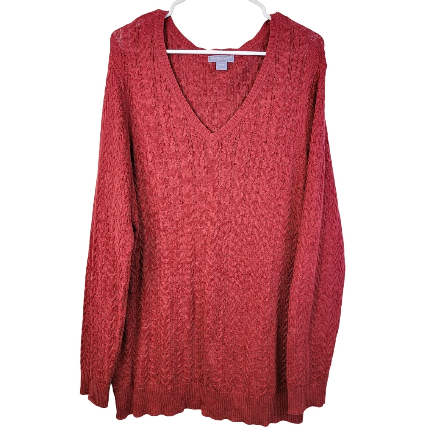 Red Vintage Y2K Cable Knit Sweater Women Plus Size 1X