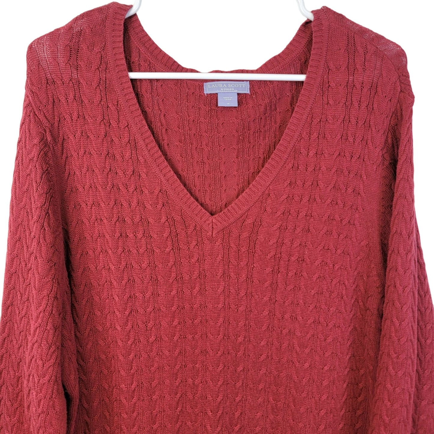 Red Vintage Y2K Cable Knit Sweater Women Plus Size 1X