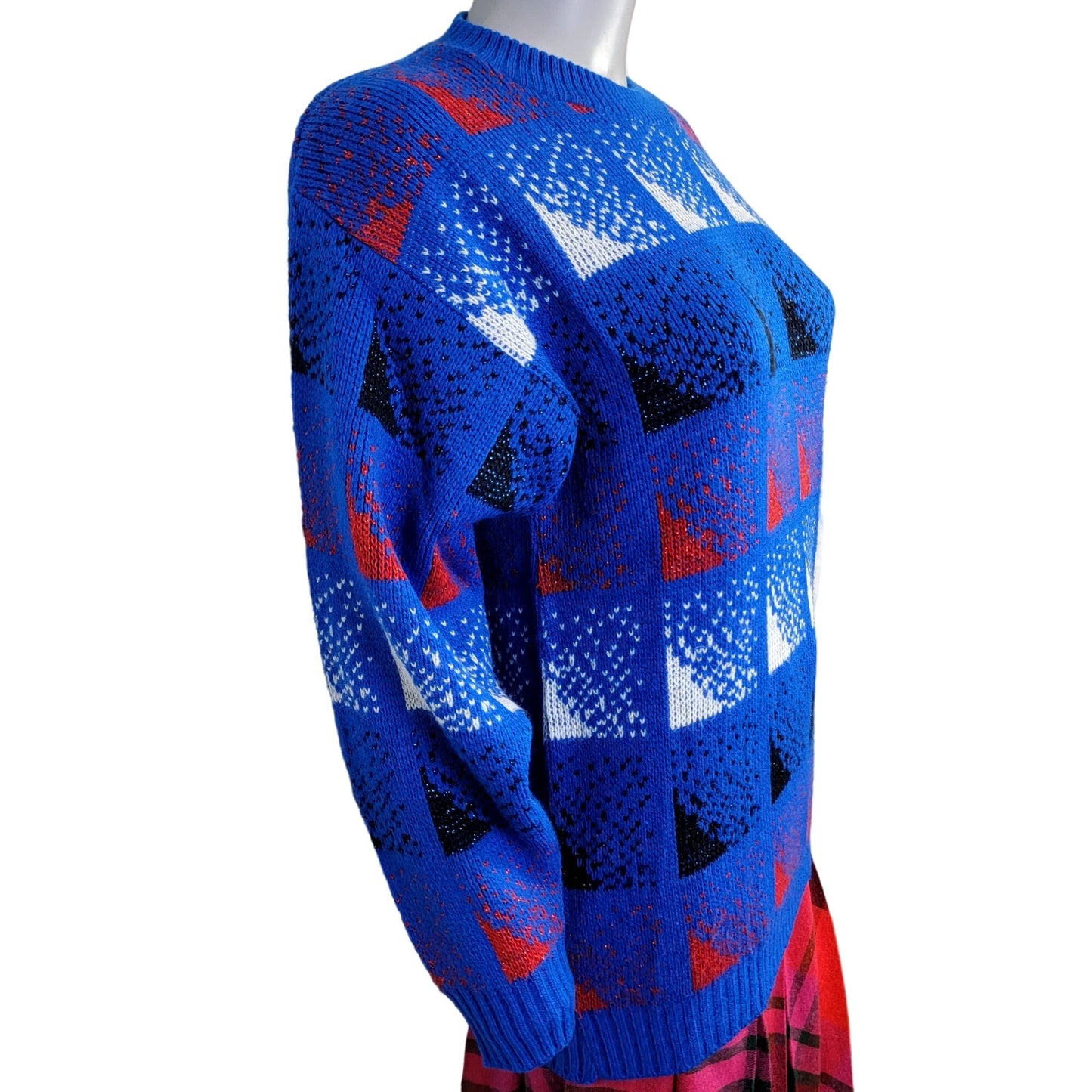Vintage 70s Sweater Women Medium Metallic Patriotic Pullover Blue